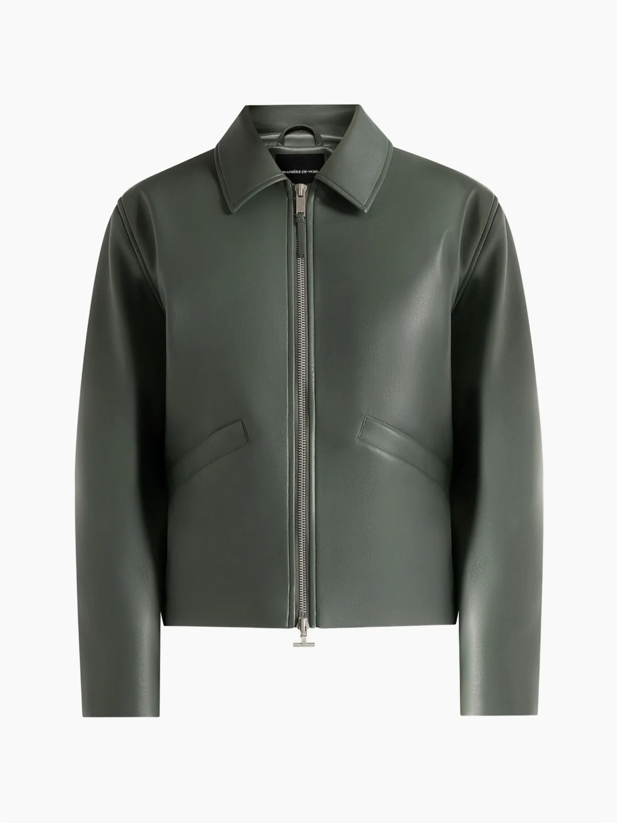Yves dual-zip faux-leather green jacket