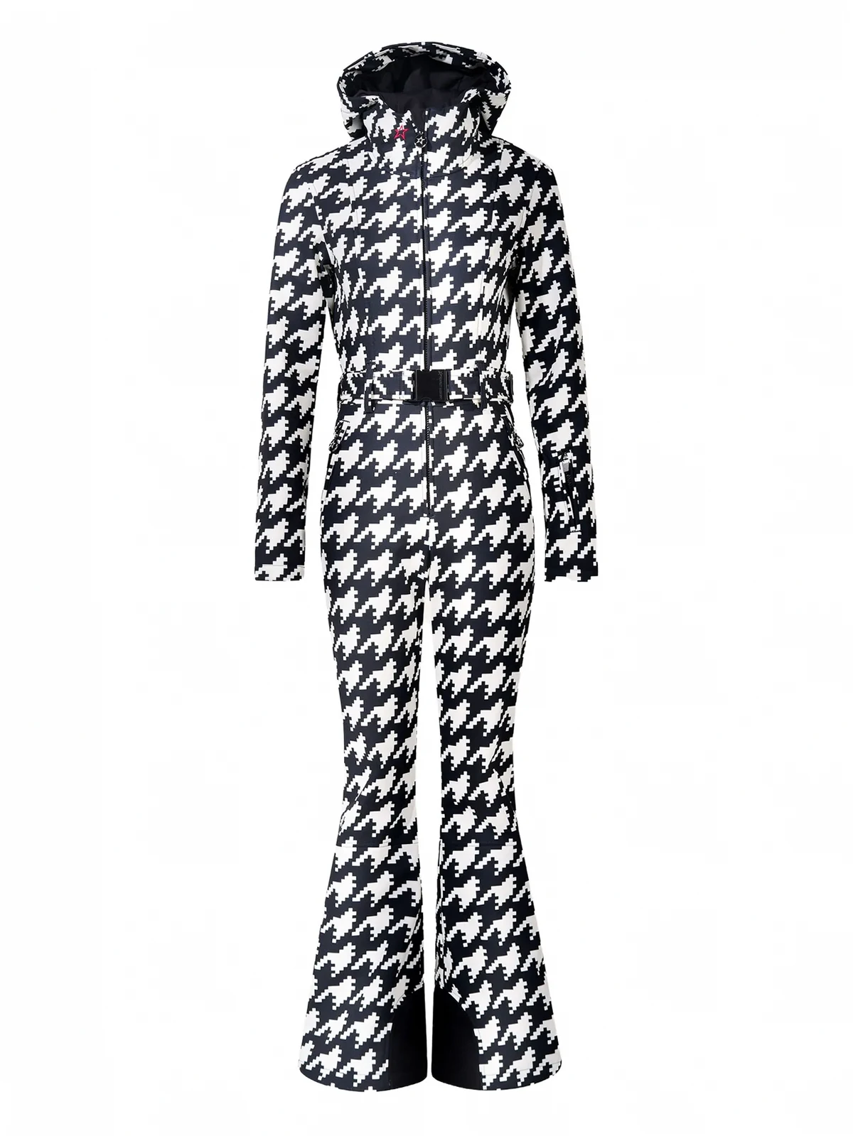 houndstooth hooded ski suit