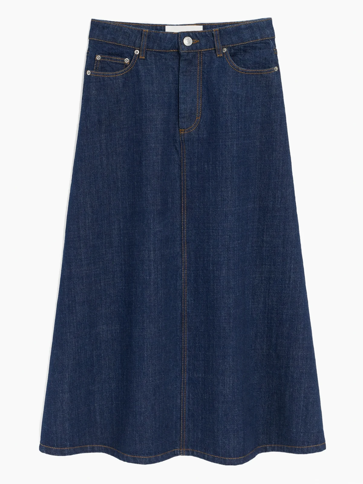 raw denim long midi skirt