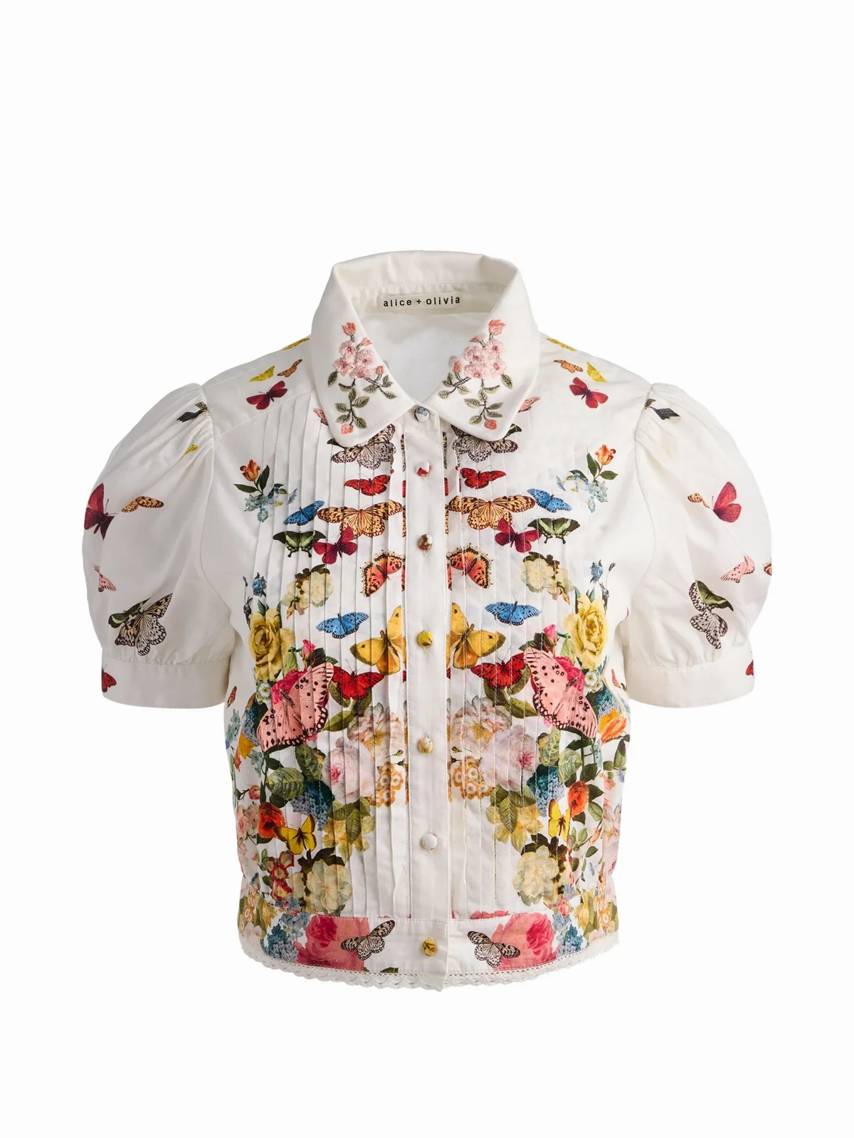 Rosie Cropped-Hemd mit Blumenmuster