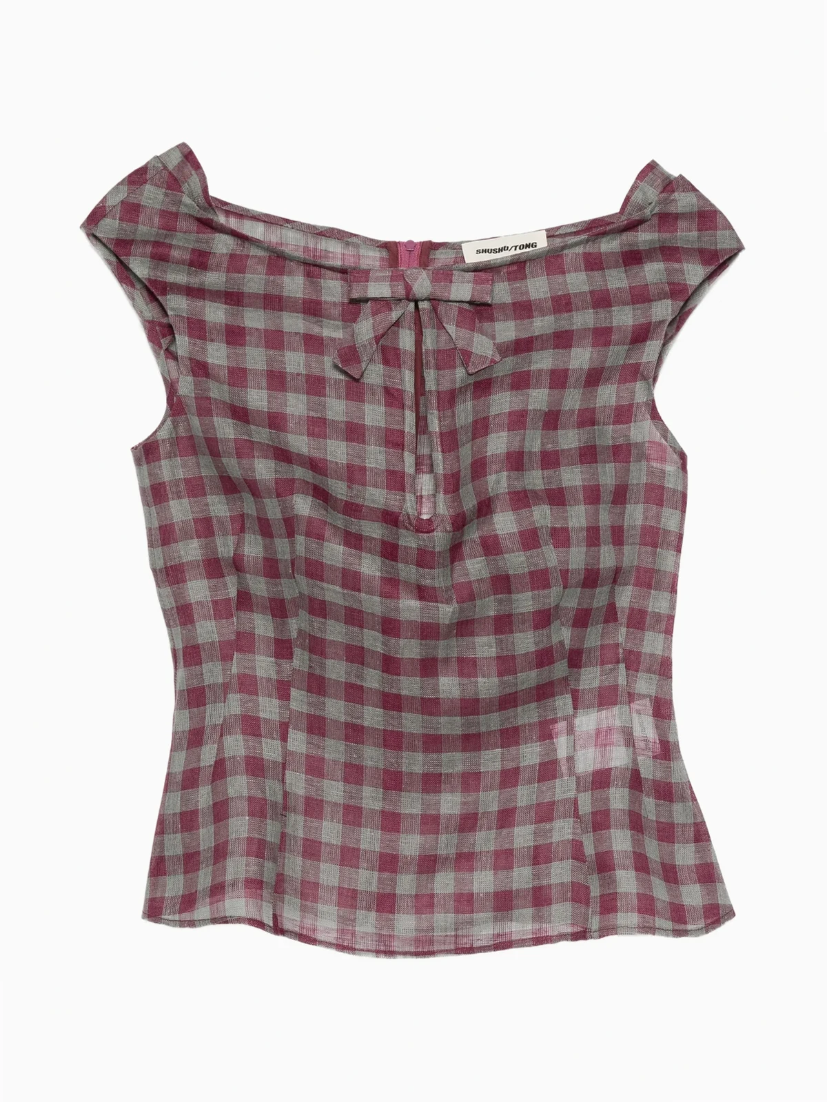 keyhole check blouse