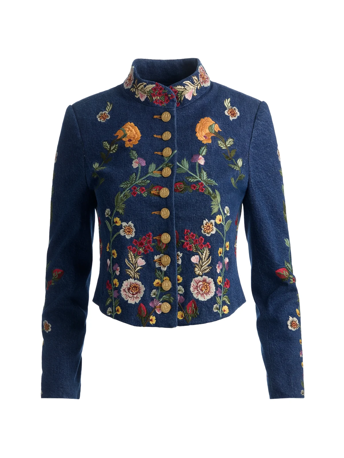 Geknöpfte Emmerson Jeansjacke mit Blumenstickerei