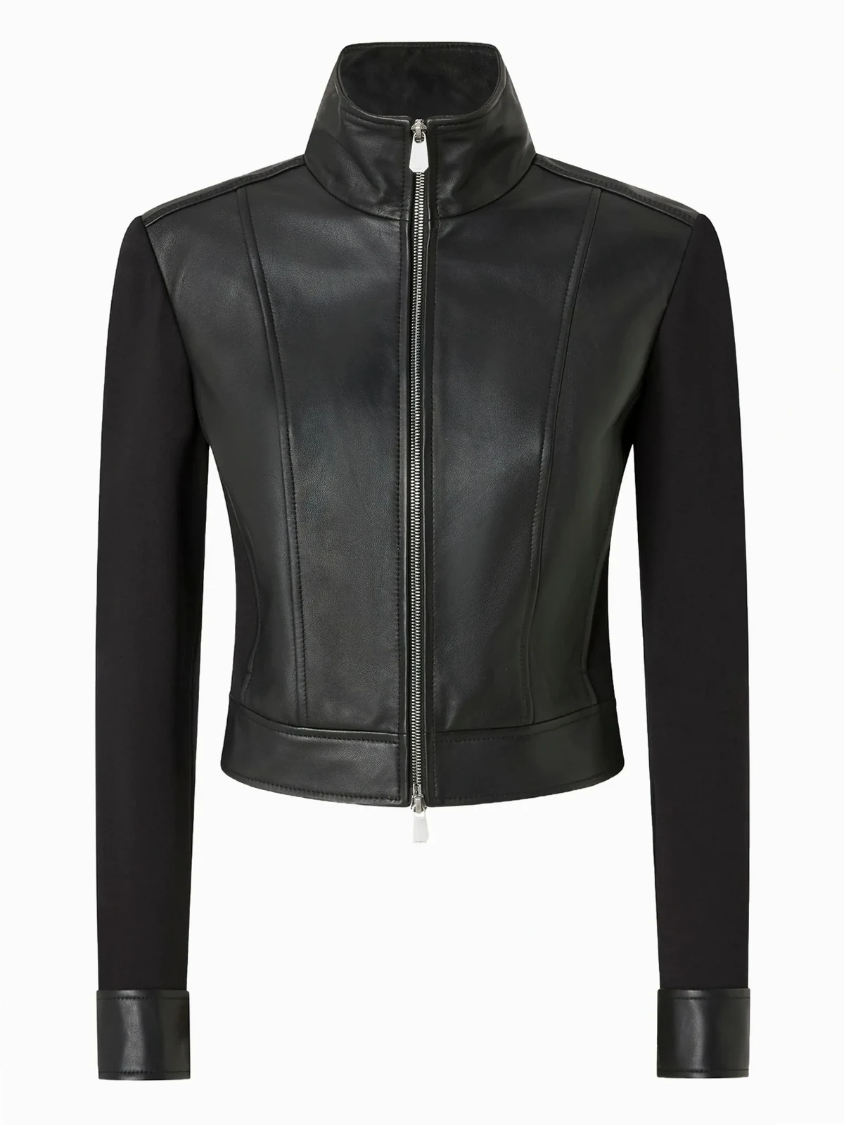leather-panelled coat