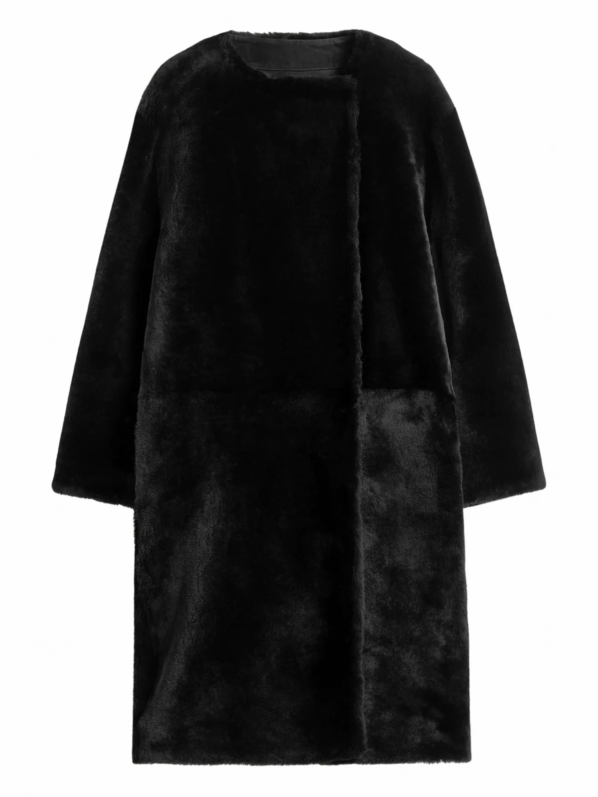 Shearling-Mantel ohne Kragen