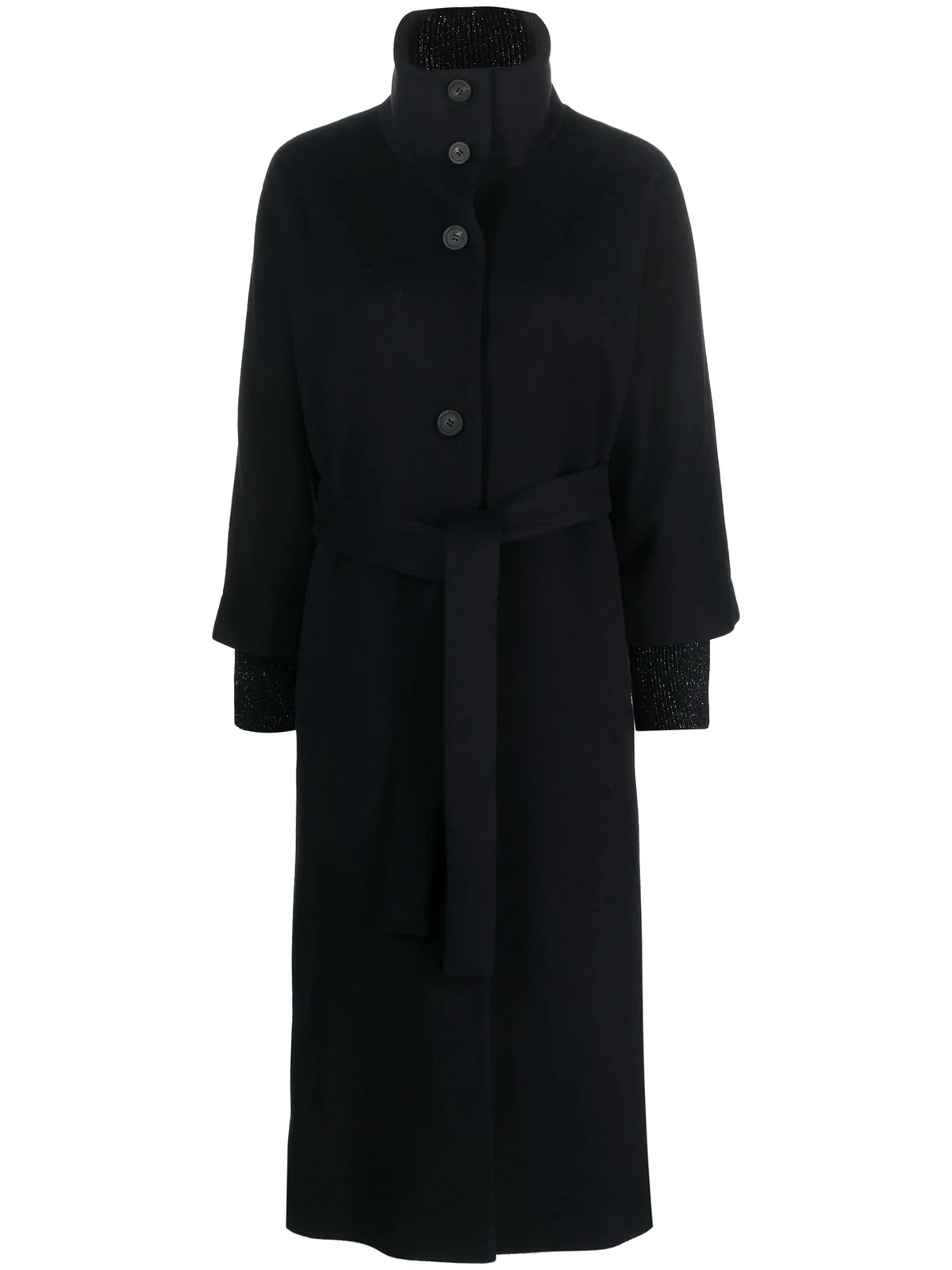 funnel-neck belted long coat