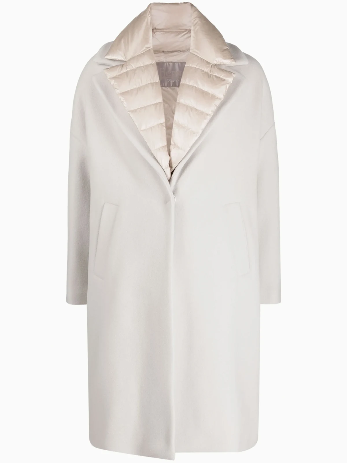 layered wool-blend and quilted coat