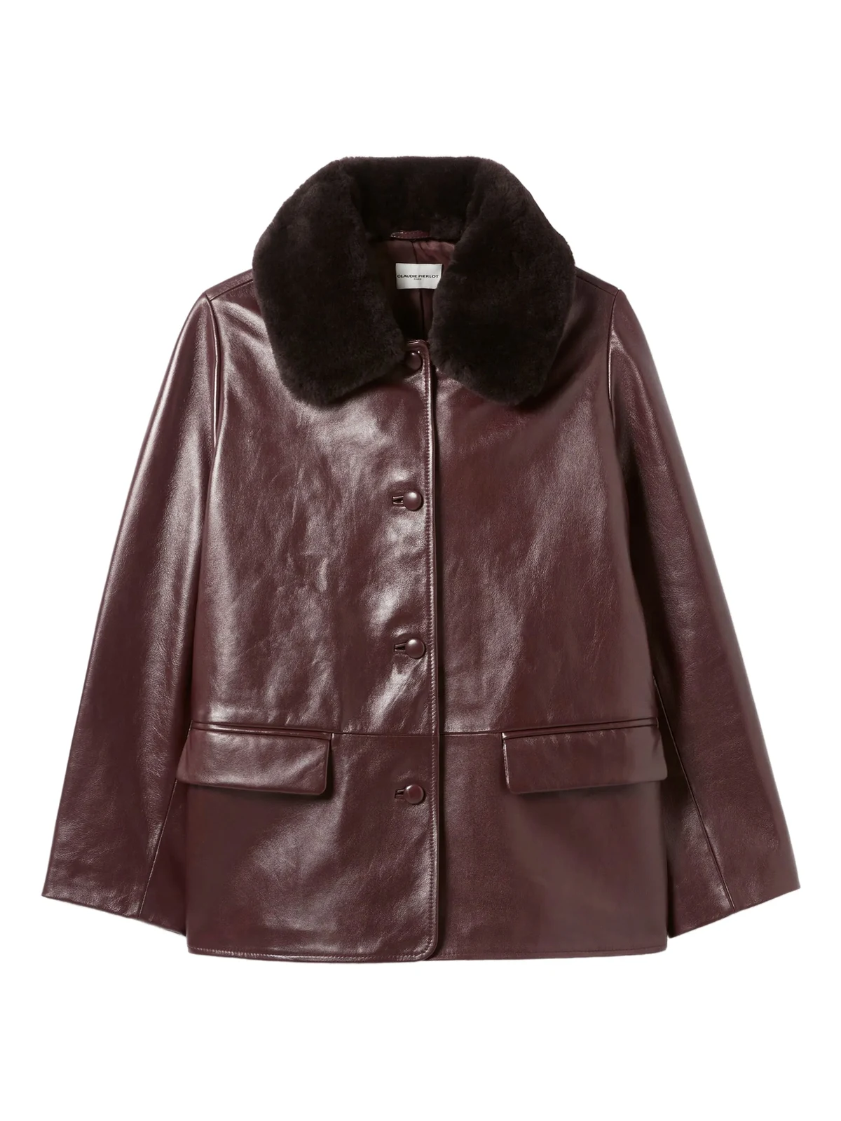 lambskin shearling-collar leather coat