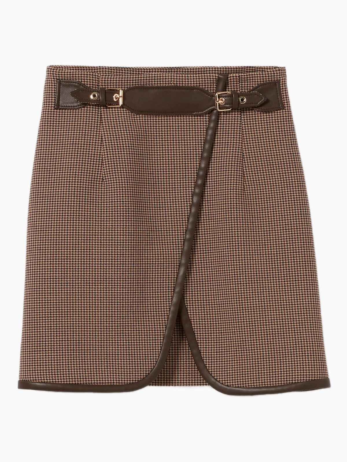 houndstooth leather-trimmed miniskirt