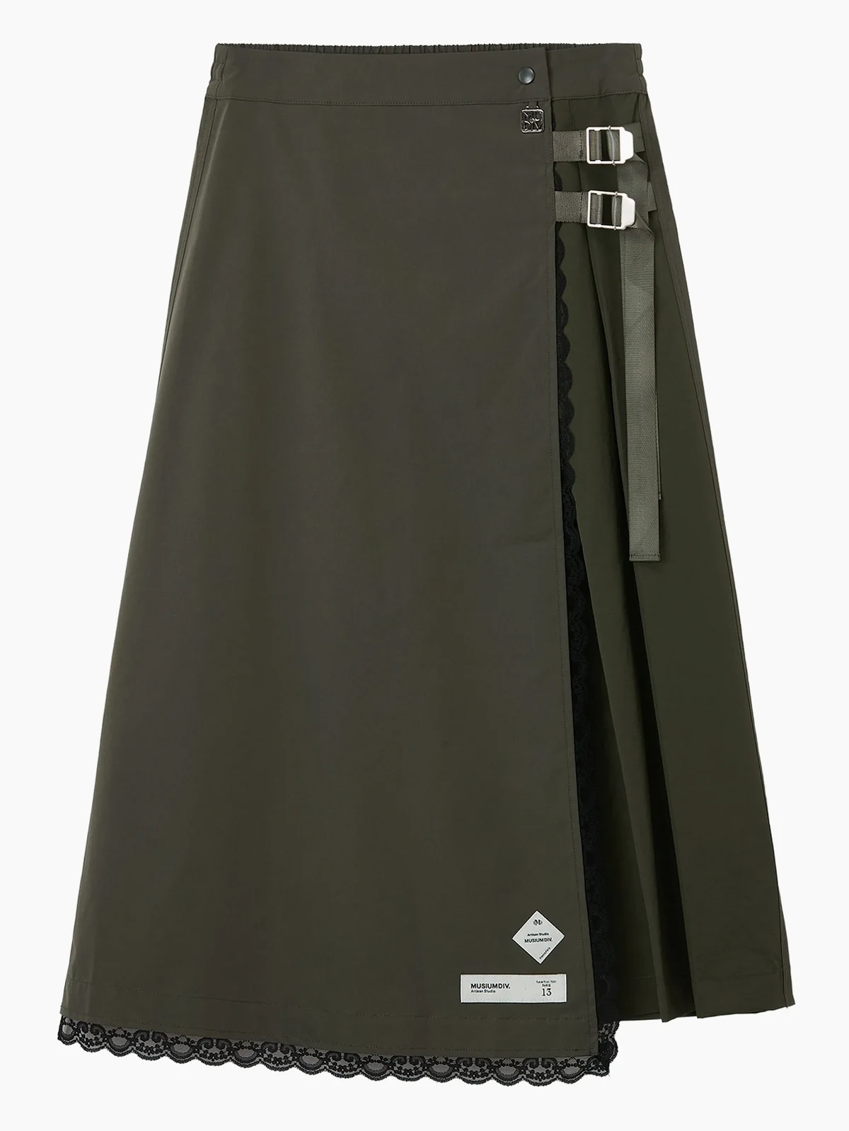 buckle lace midi skirt