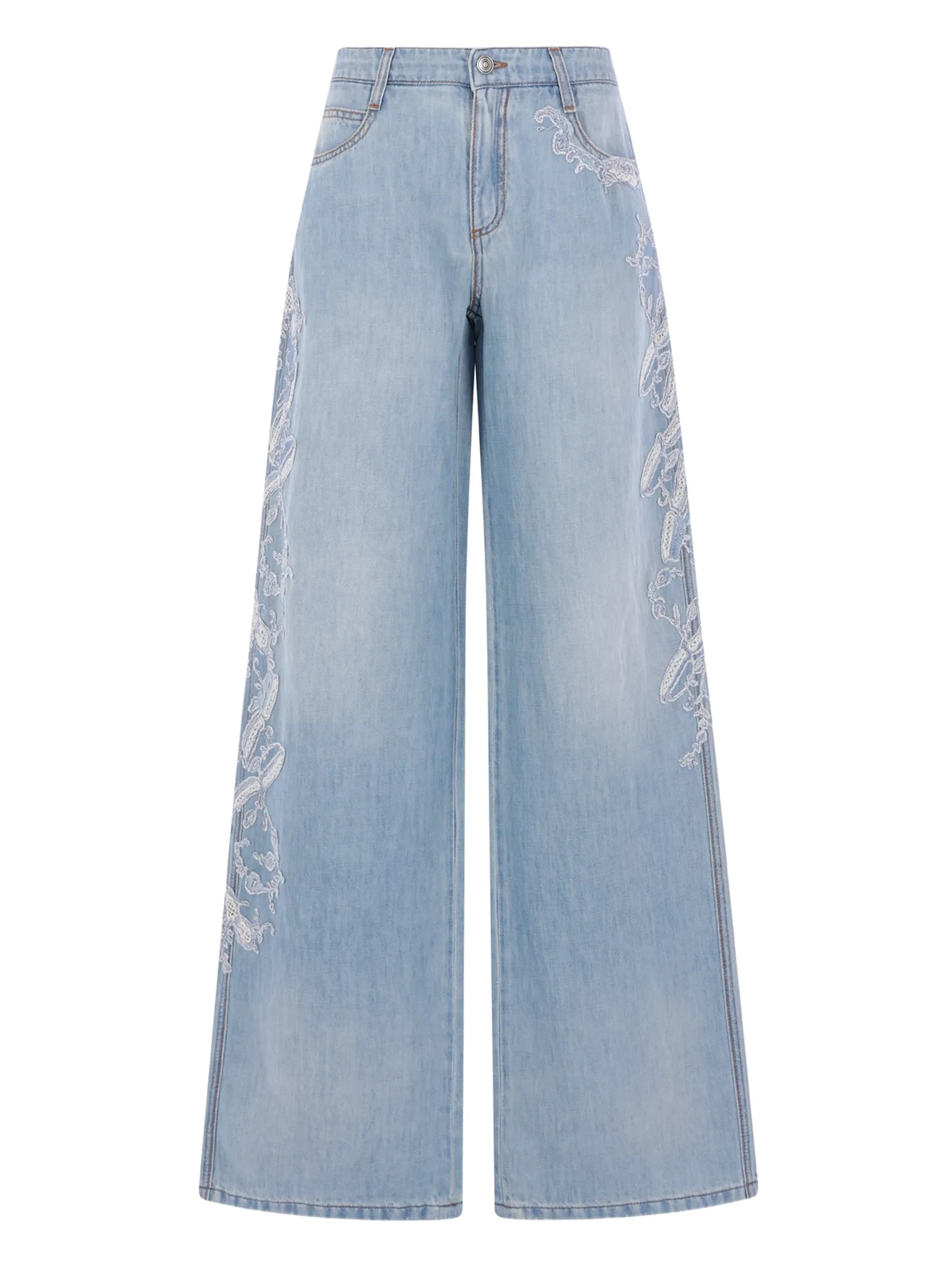 floral-embroidered buttoned jeans