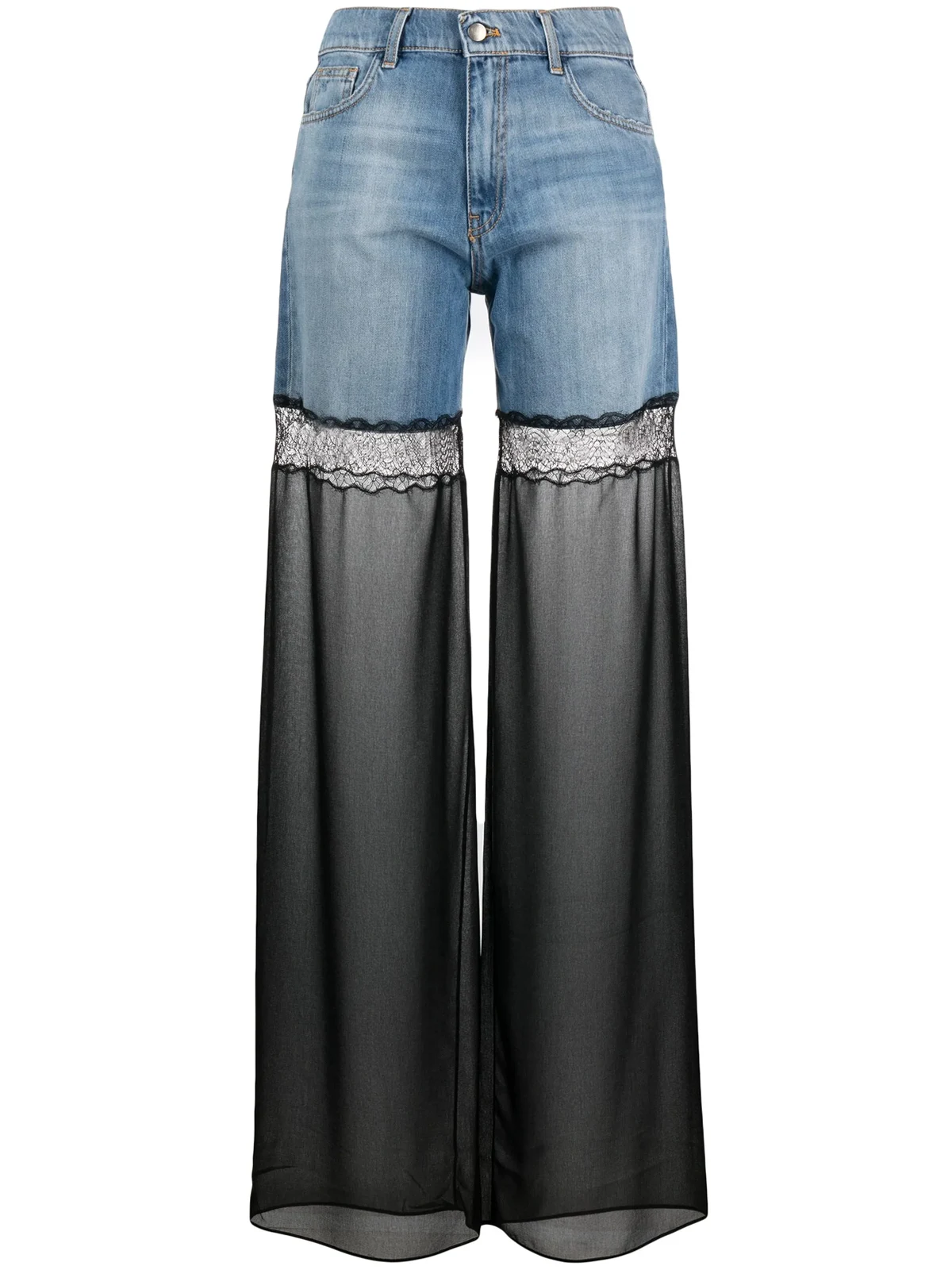 tulle-panel straight-leg jeans