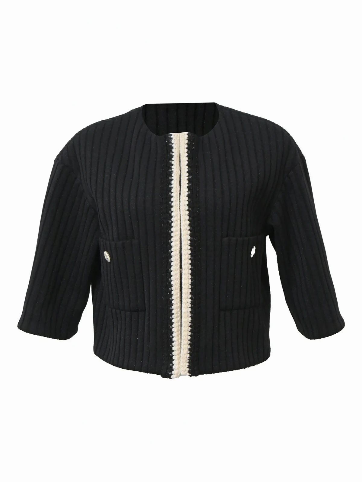 Kragenloser Cardigan mit Taschen