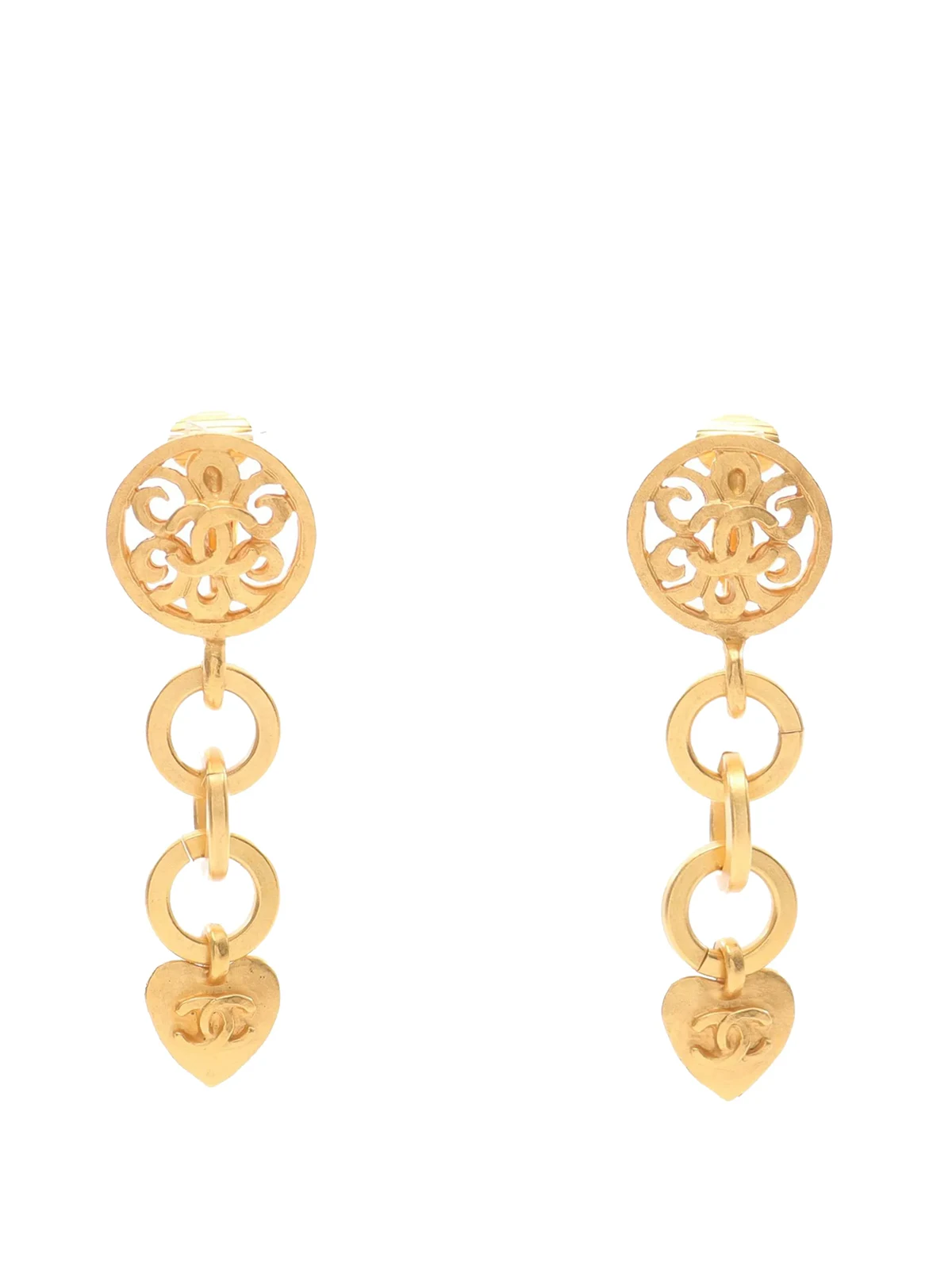 1995 Gold Plated CC Heart Drop Clip On Earrings costume earrings