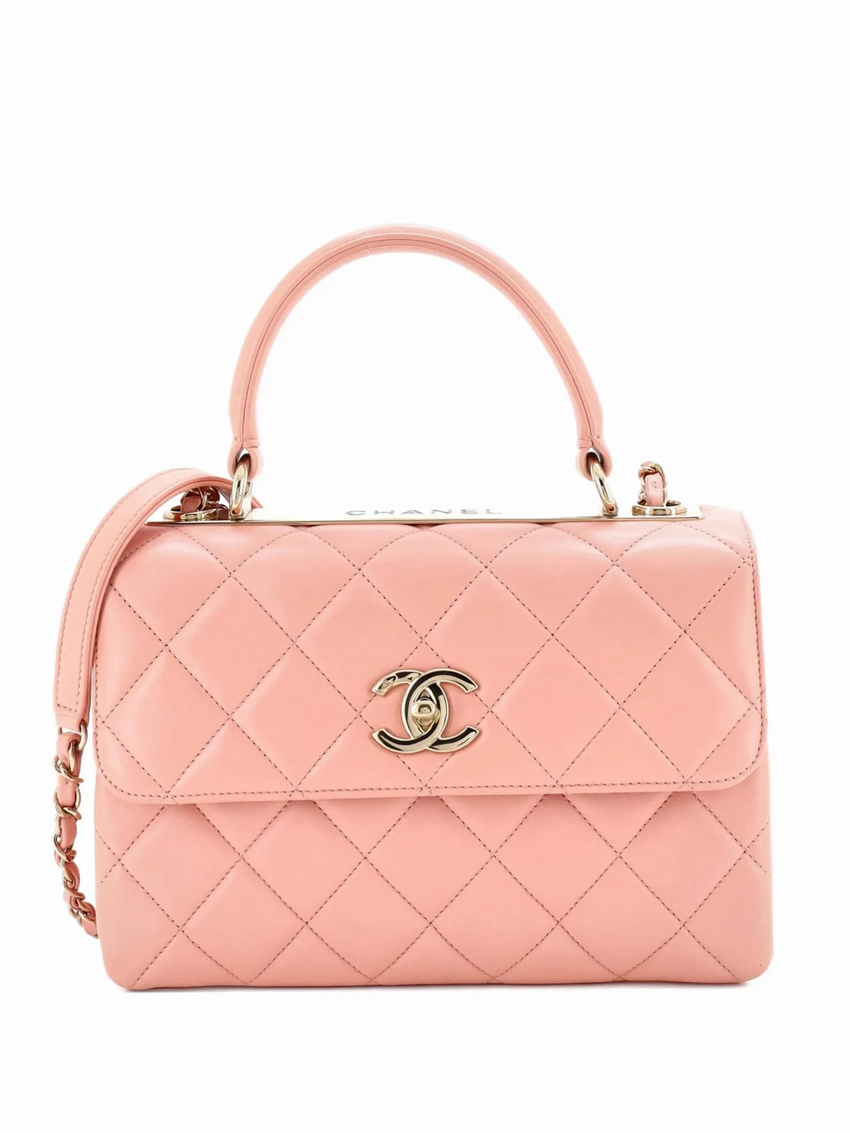 Kleine Trendy CC Top Handle Bag Schultertasche aus gestepptem Lammleder