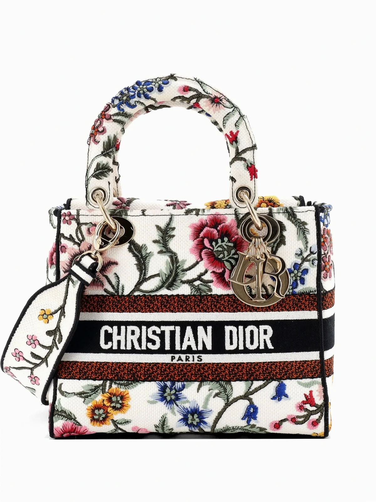 Mittelgroße Lady D-Lite Satchel-Tasche aus Canvas mit Stickerei