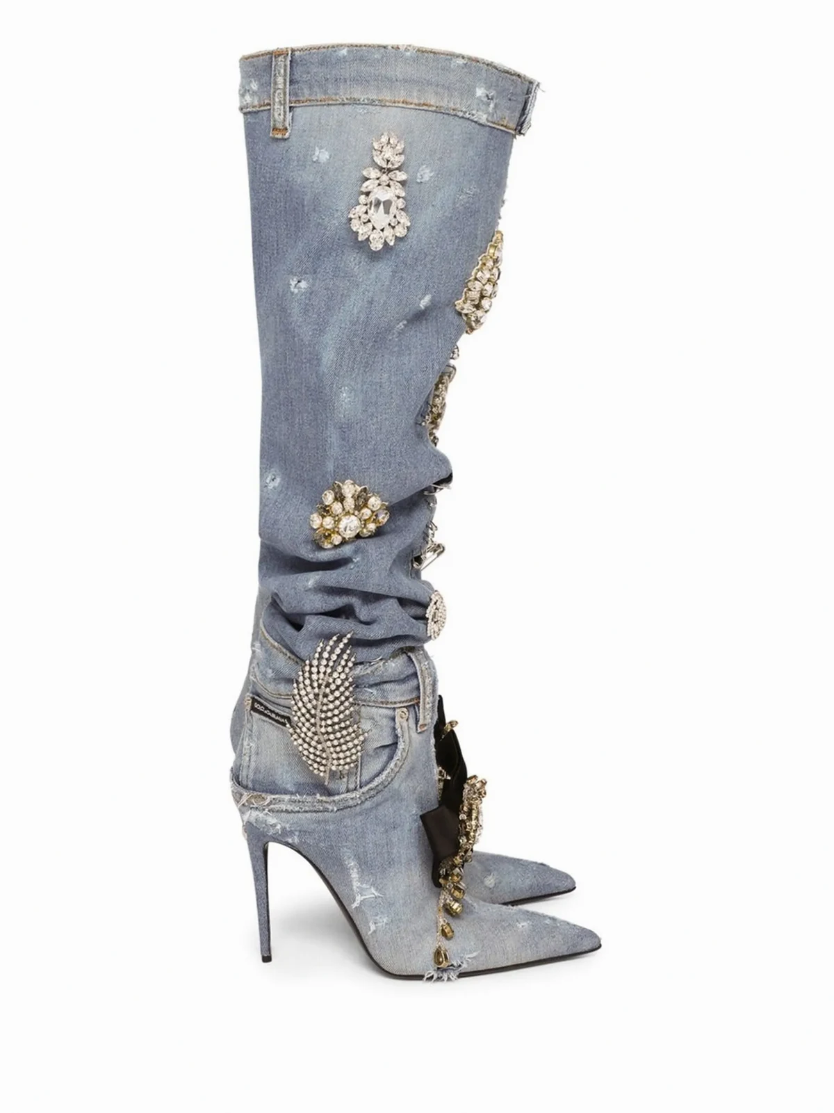 Kniehohe Stiefel im Patchwork-Look