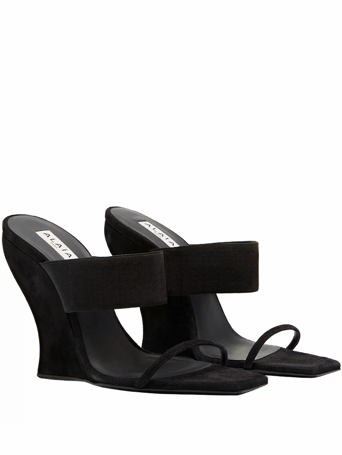 square-toe curved wedge mules