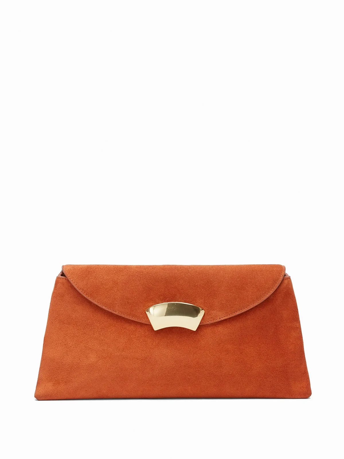 curved-flap suede clutch