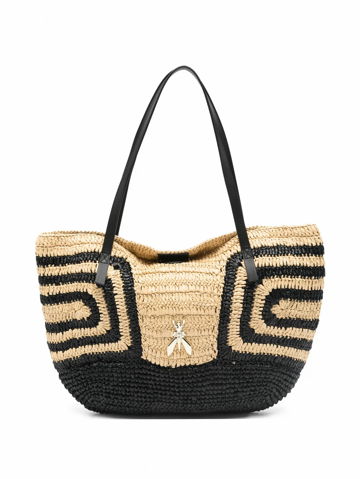 geometric-pattern raffia beach bag