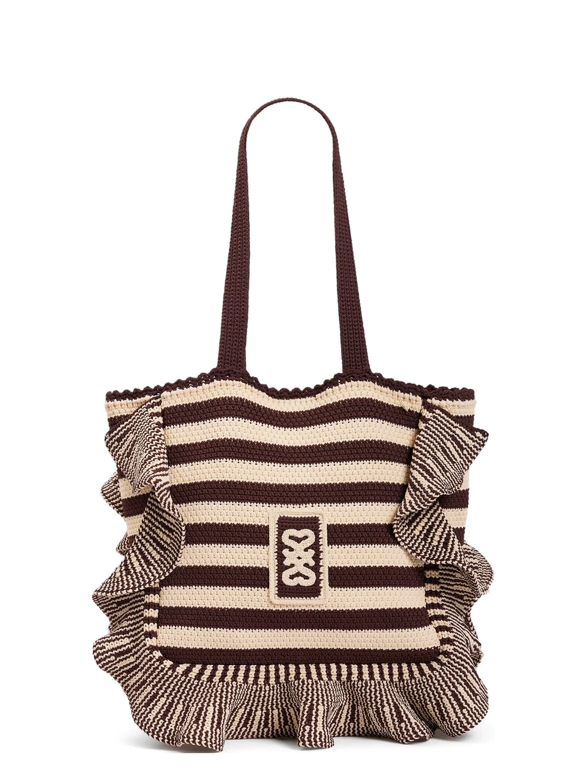 striped ruffled-detail tote bag