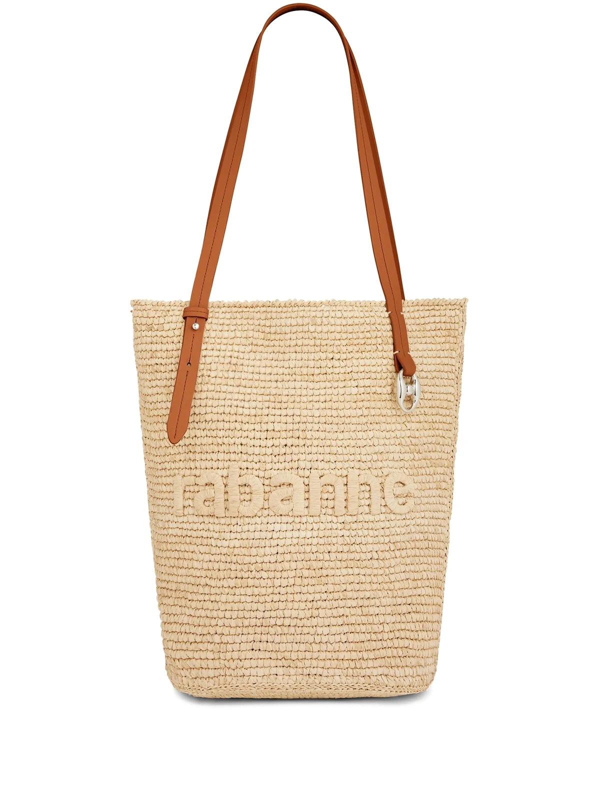 logo-embroidered raffia tote bag