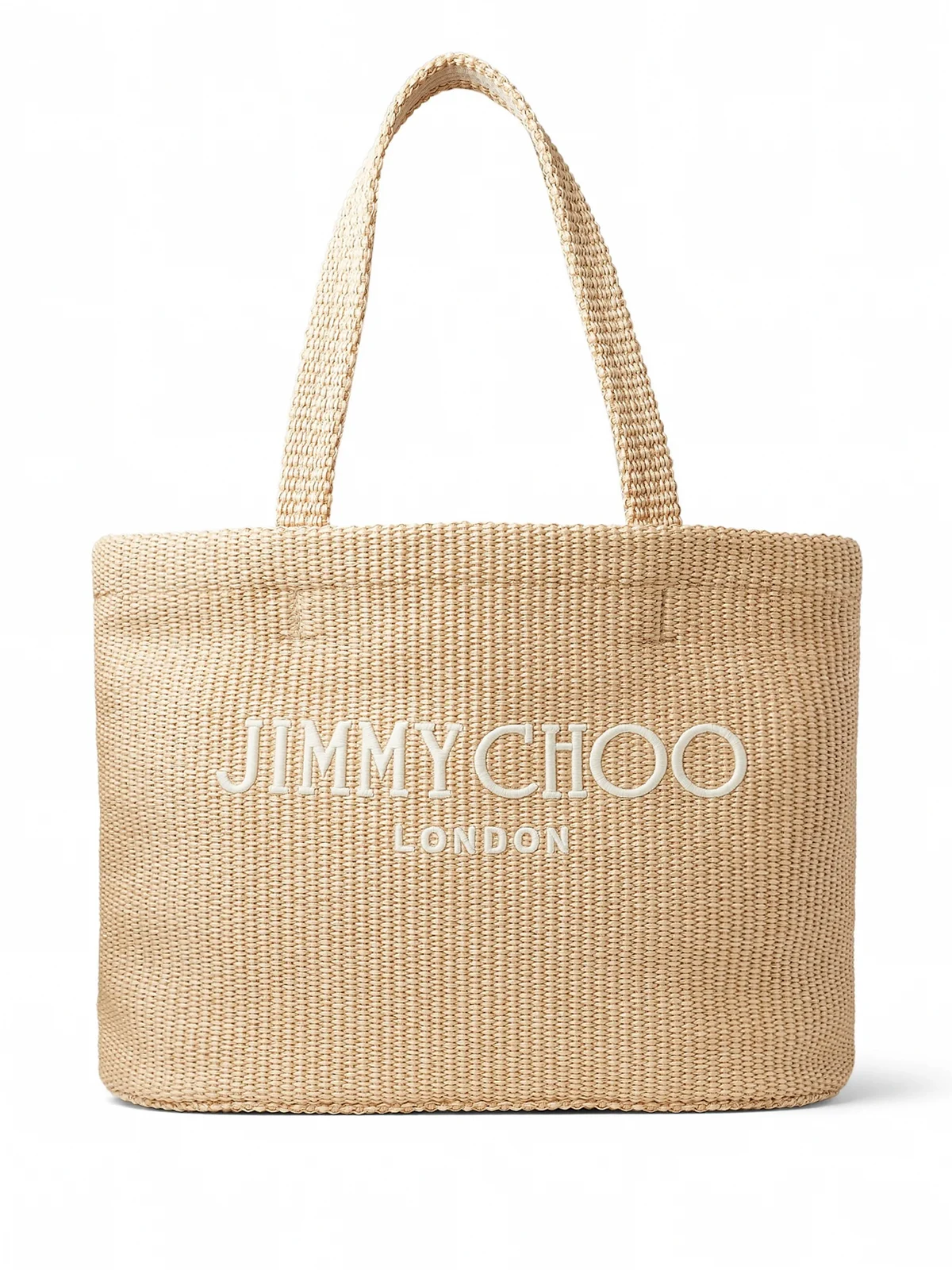 logo-embroidered raffia beach bag