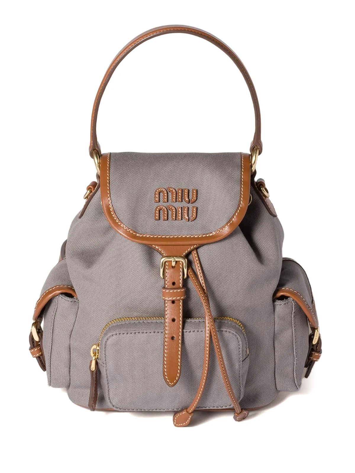leather-trimmed canvas backpack
