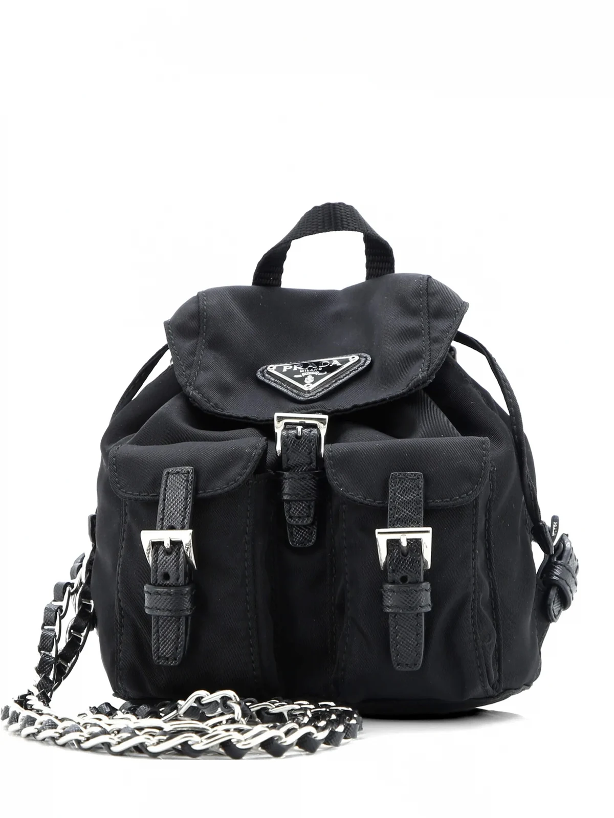 Mini Double Pocket Rucksack aus Re-Nylon mit Kettenriemen