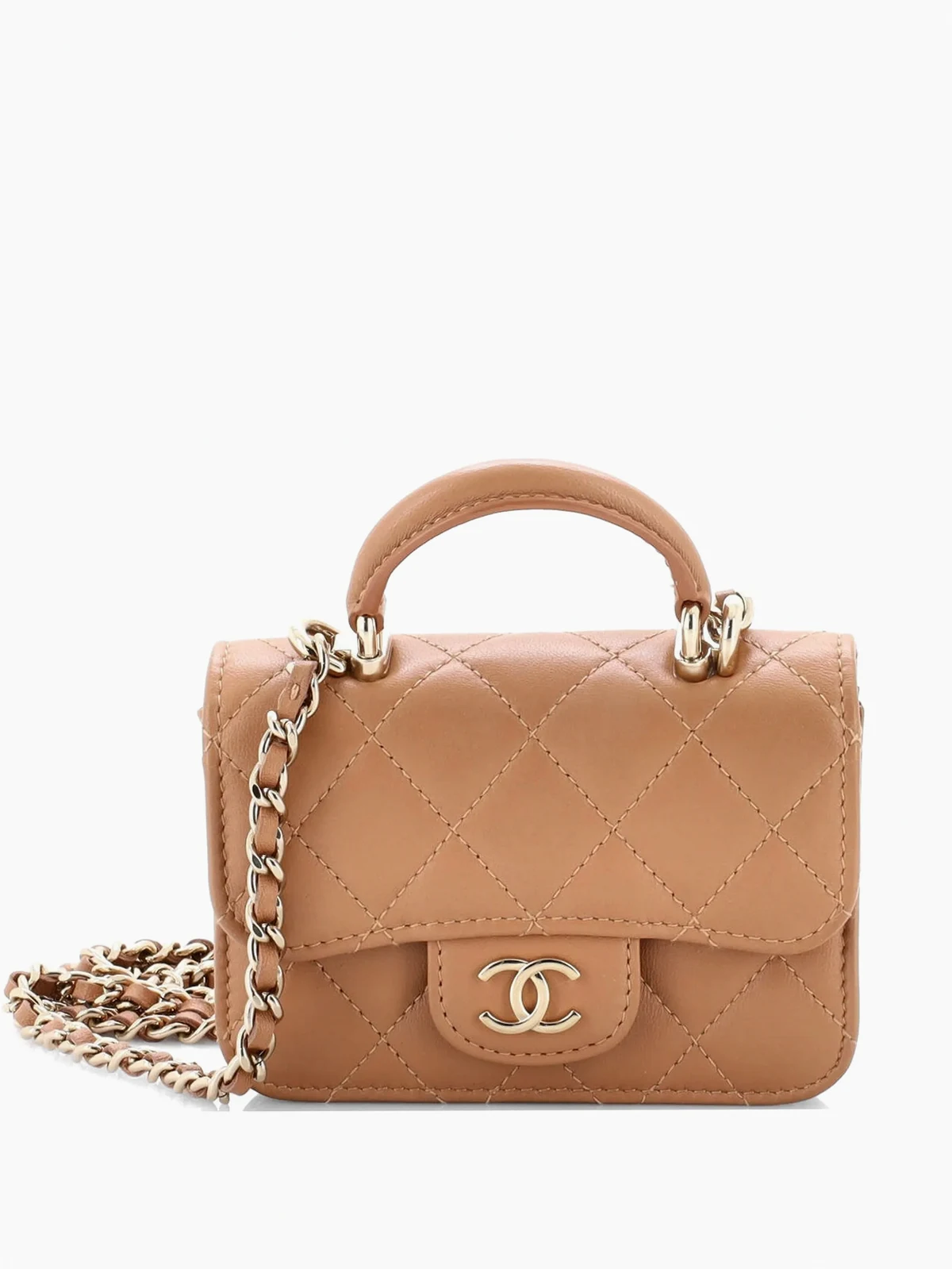 Top Handle Flap Münztäschchen mit gesteppter Lammleder-Umhängetasche