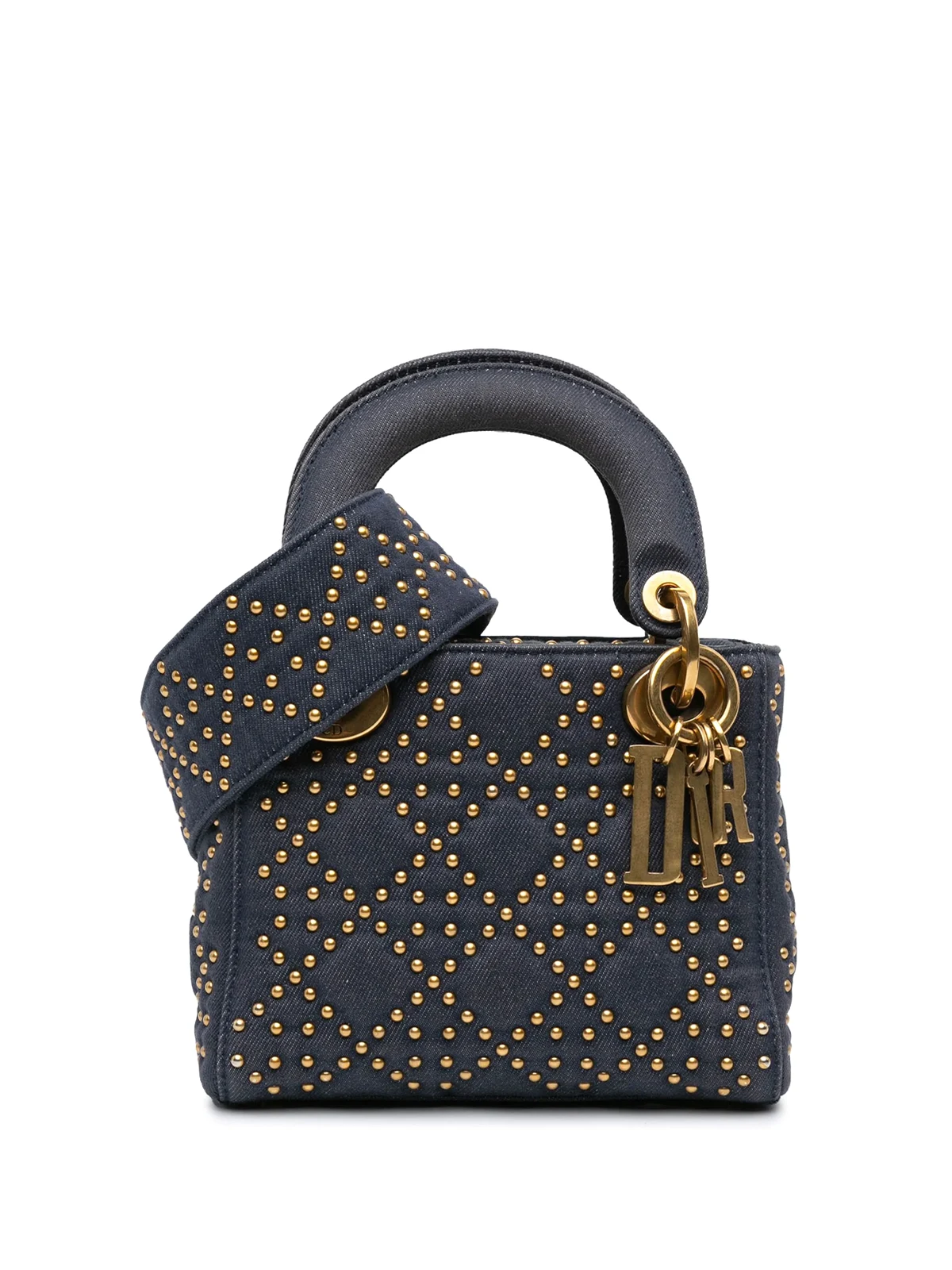2017 Mini Denim Cannage Studded Supple Lady Dior satchel