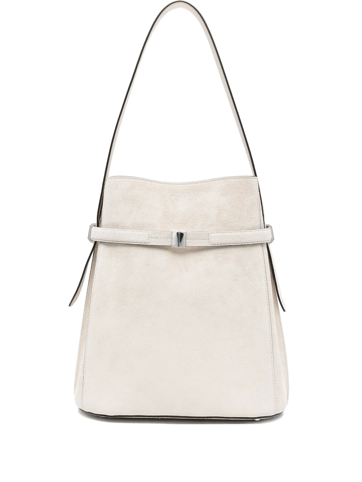 belted suede bucket bag