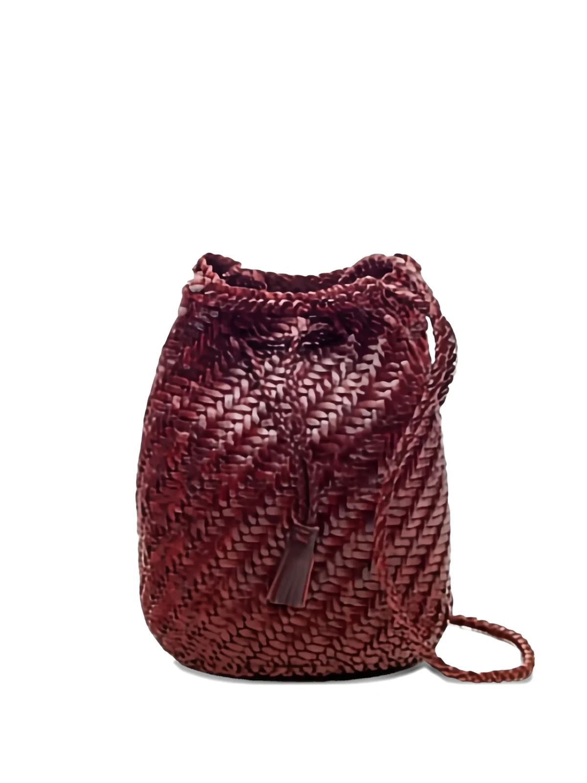 Pompom woven-tassel bucket bag