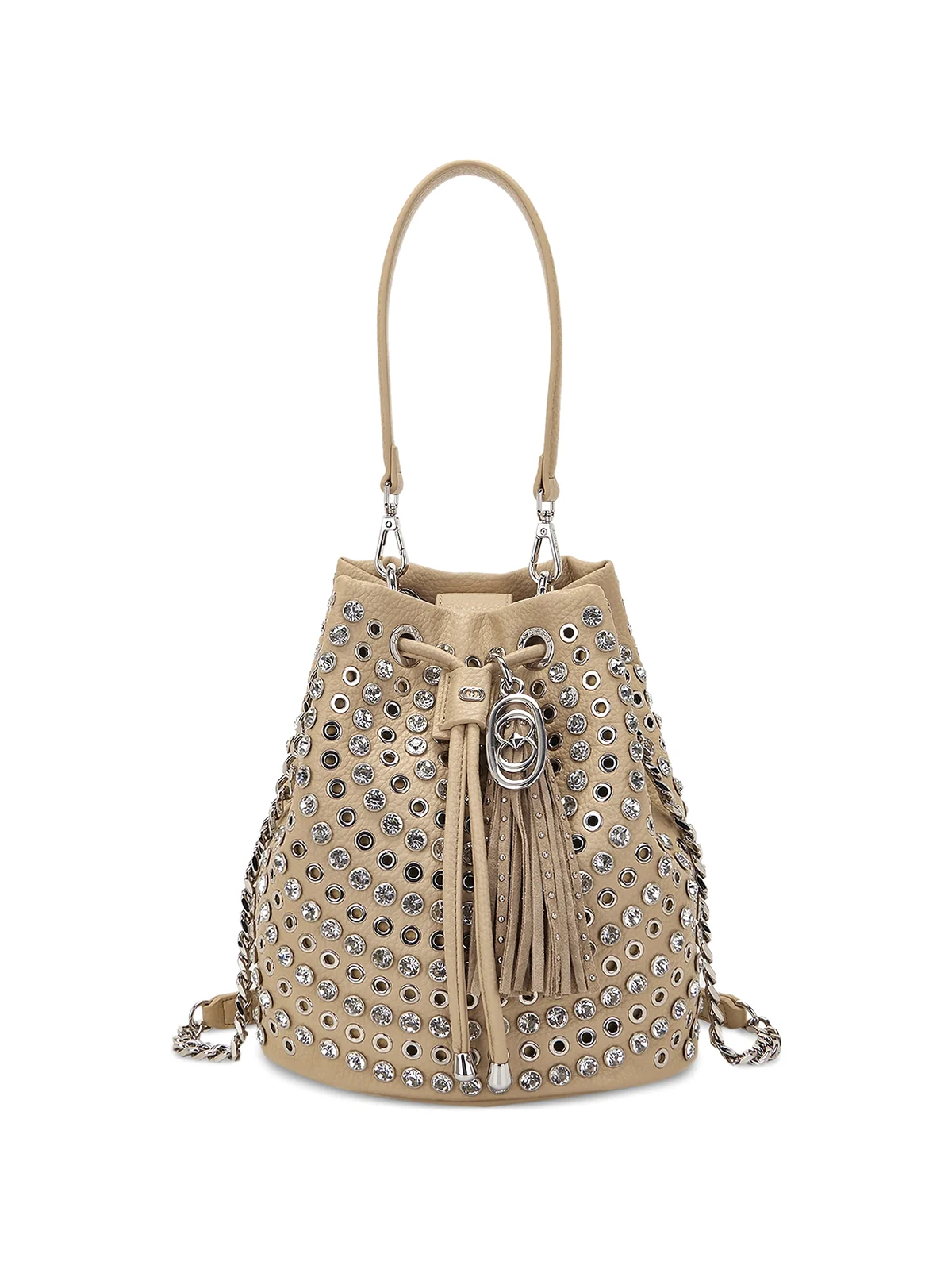 small rhinestone-embellished bucket bag