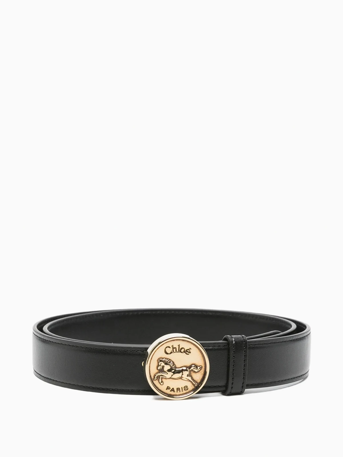 horse-motif medal leather belt