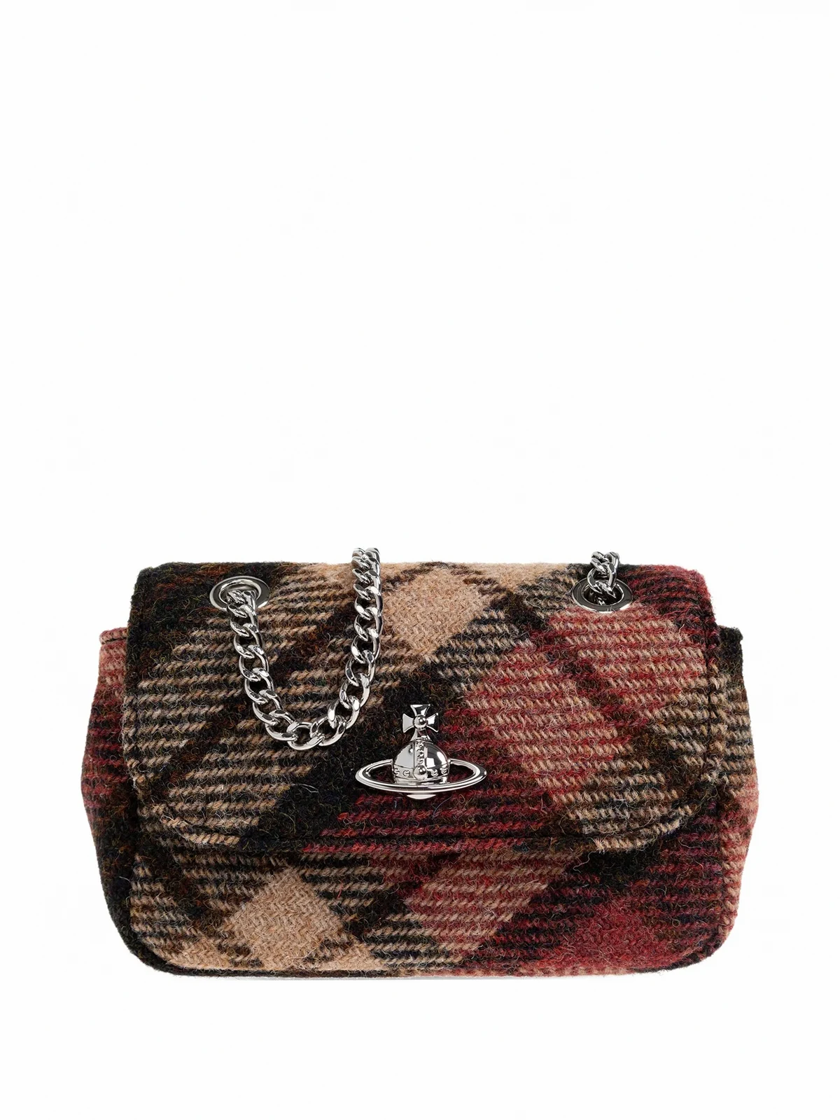small tartan-pattern chain-strap wallet