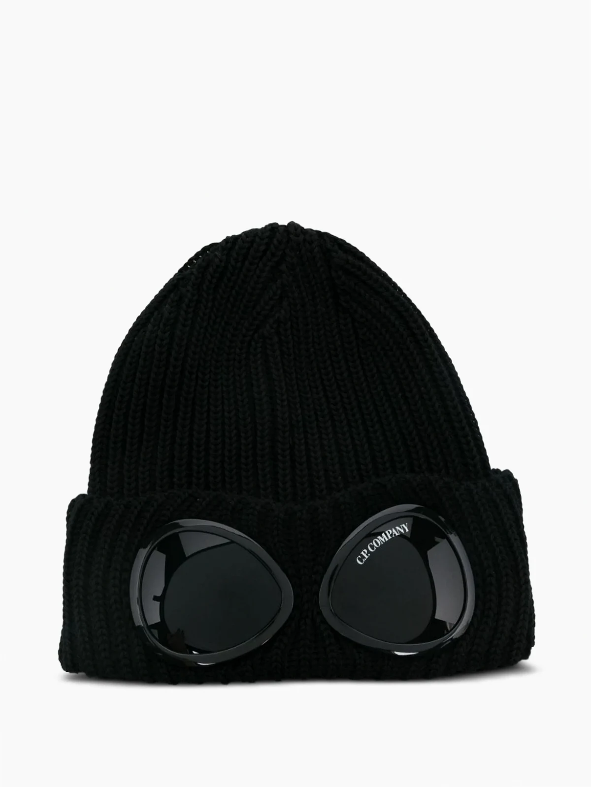 Goggle-lens ribbed beanie