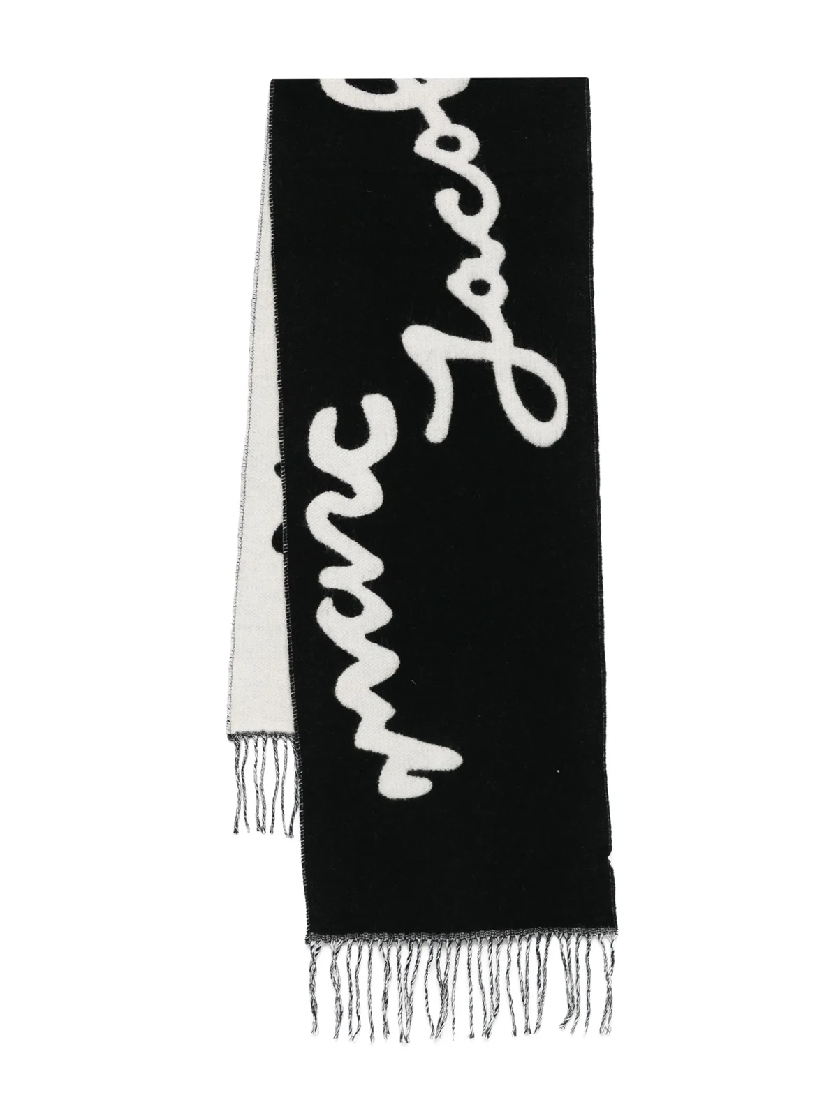 logo-jacquard fringed scarf