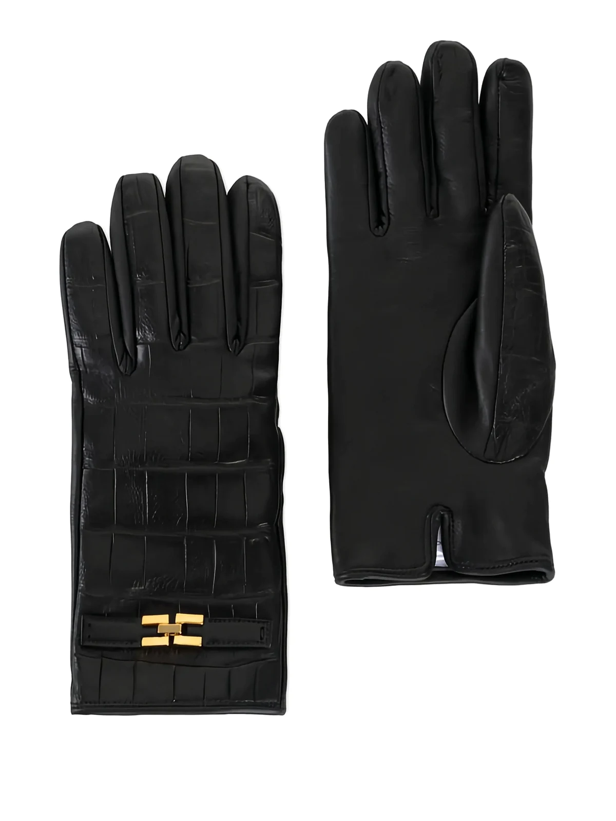 crocodile-print logo leather gloves