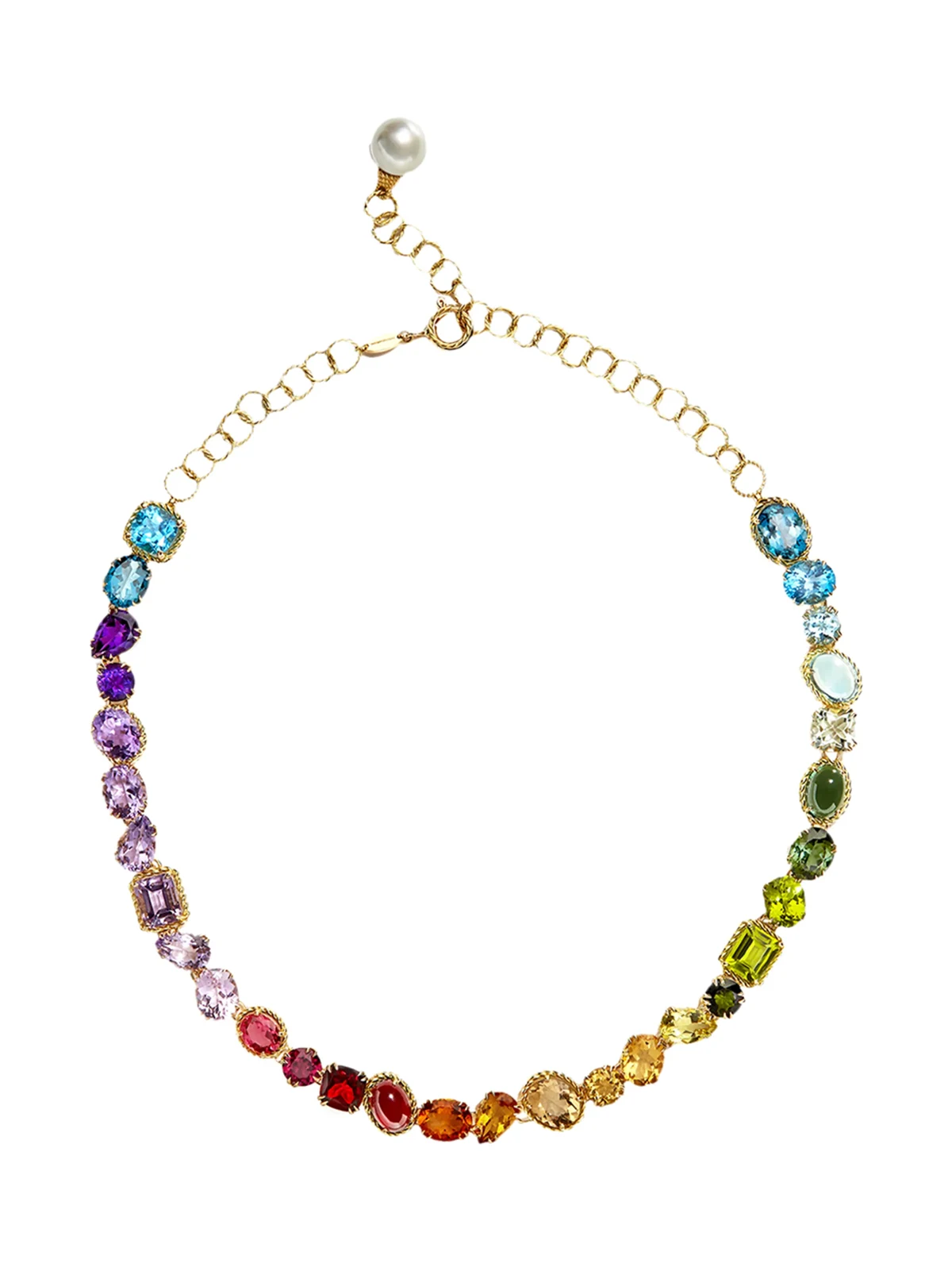 18kt Rainbow Gelbgoldhalskette mit Schmuckstein