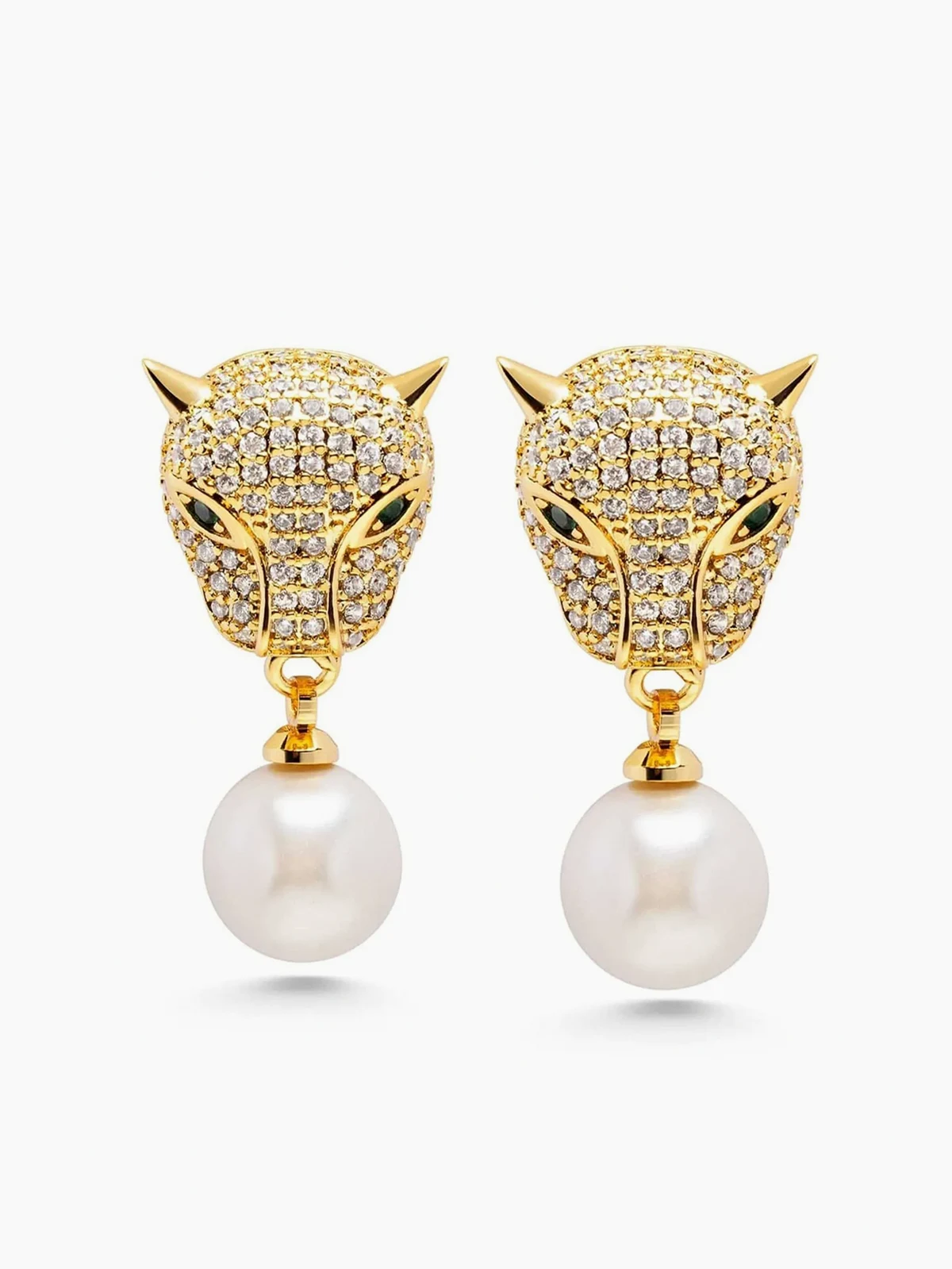 gold plated Panther pearl drop earrings