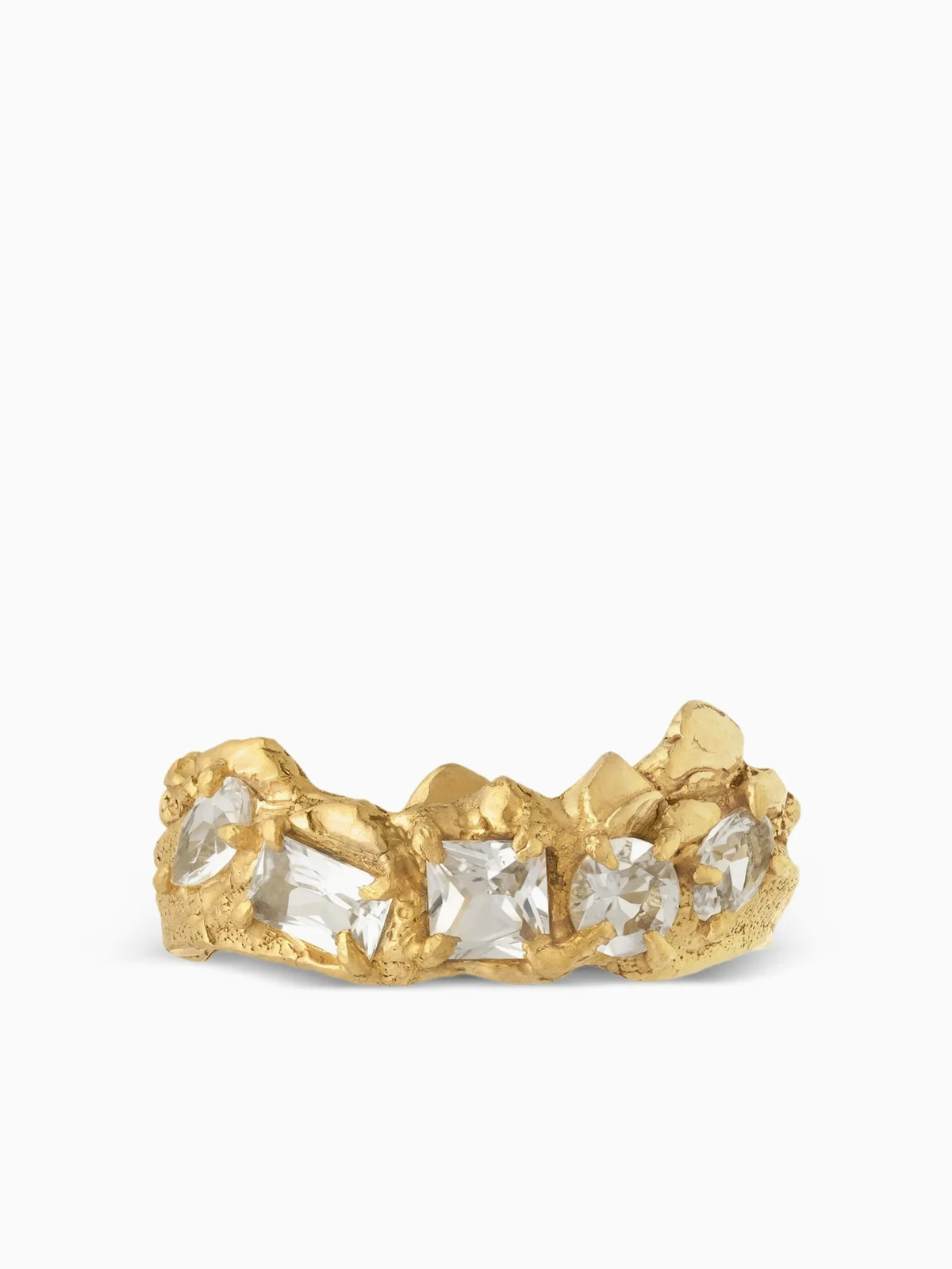 18kt vergoldeter Maria Ring mit strukturiertem Saphir