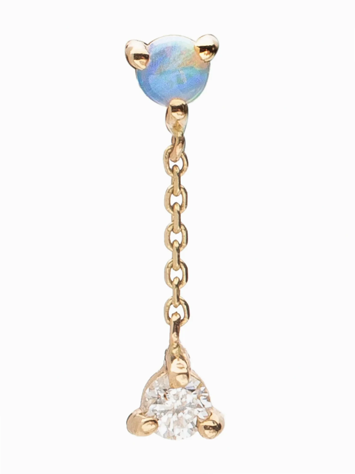 14kt recycled yellow gold small Two Step opal and diamond drop earring