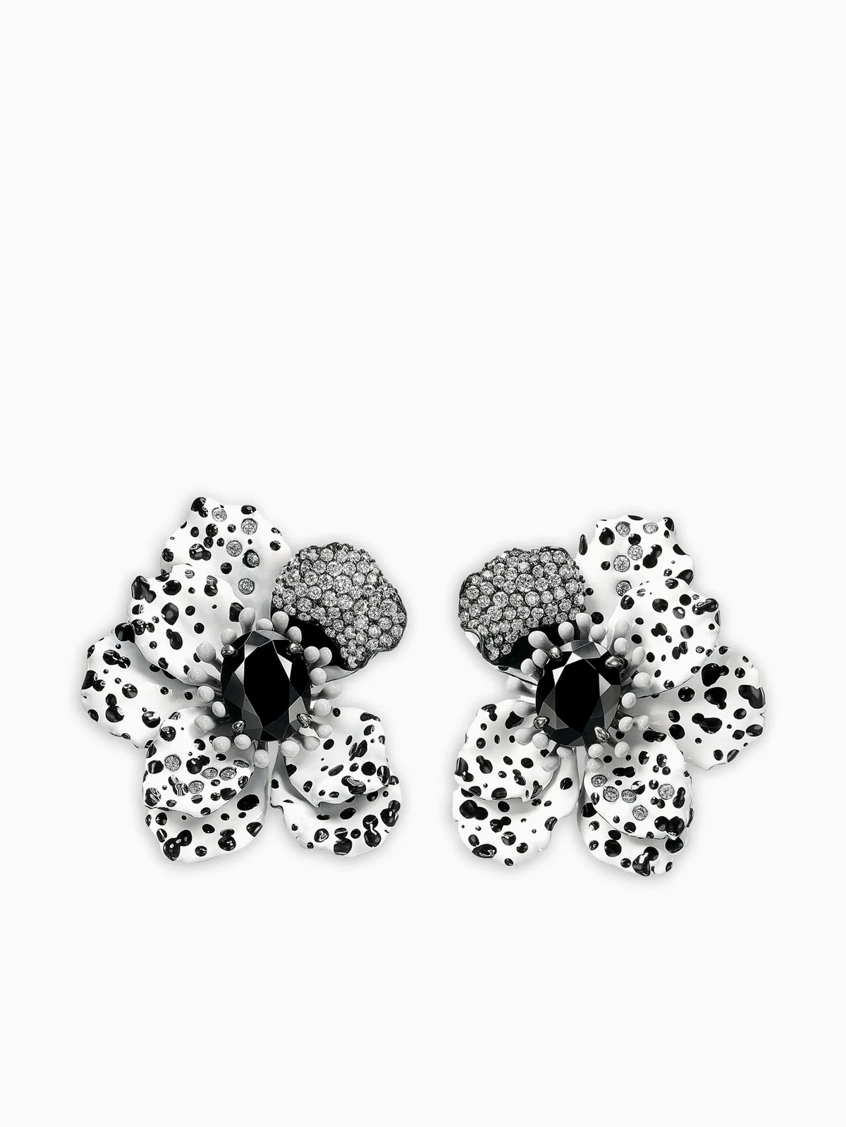 14K white gold and rhodium vermeil Monochromatic Poppy diamond earrings