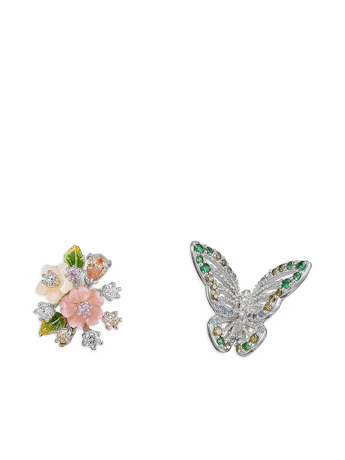 14K white gold and rhodium vermeil Butterfly Bouquet multi-stone earrings