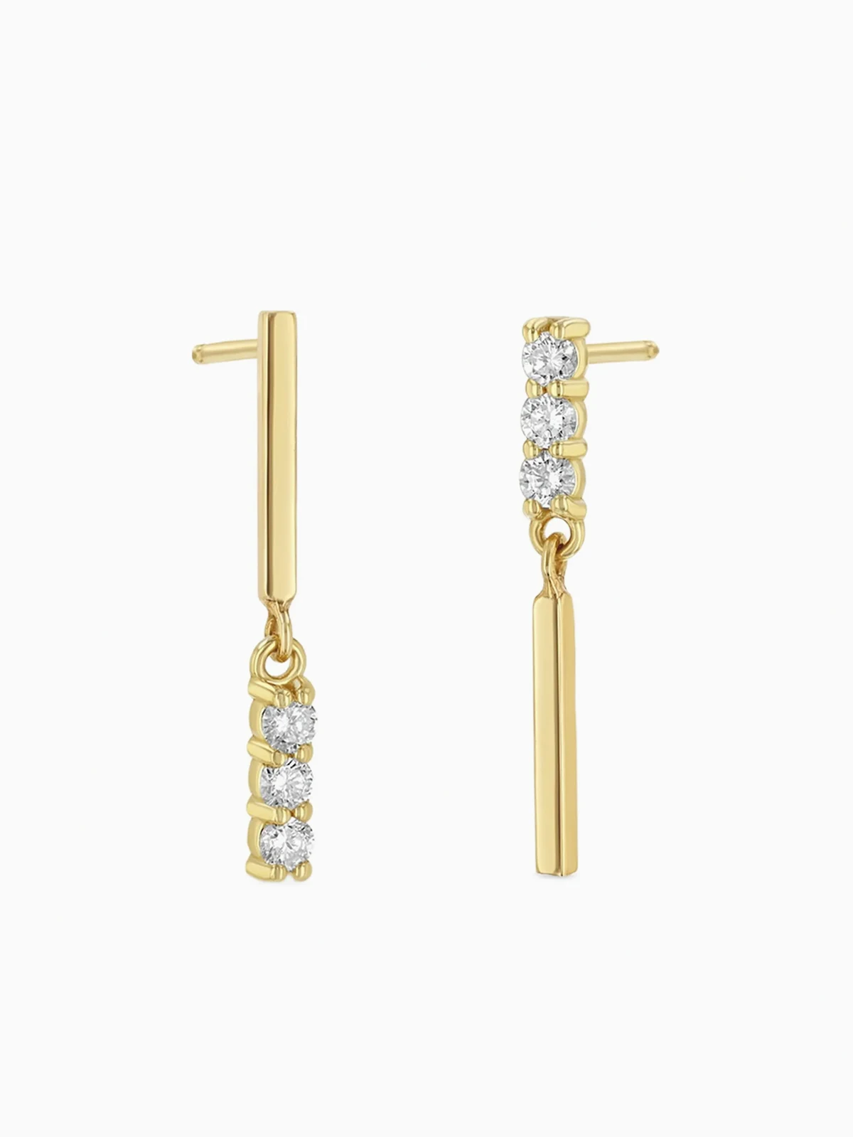 14K yellow gold bar diamond drop earrings