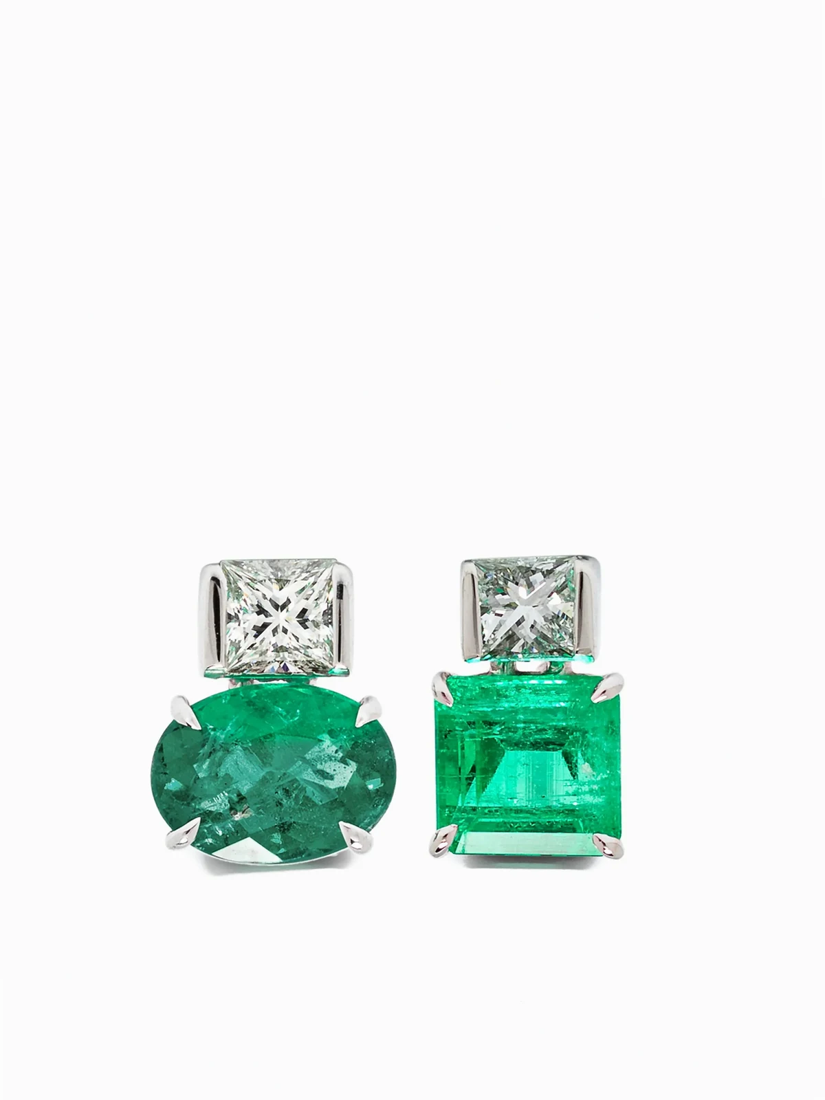 18kt white gold Agnes diamond and emerald earrings