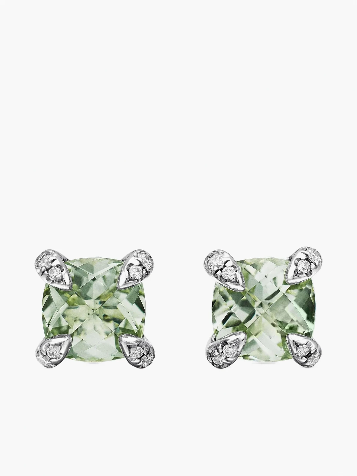 sterling silver Petite Chatelaine prasiolite and diamond stud earrings (6mm)