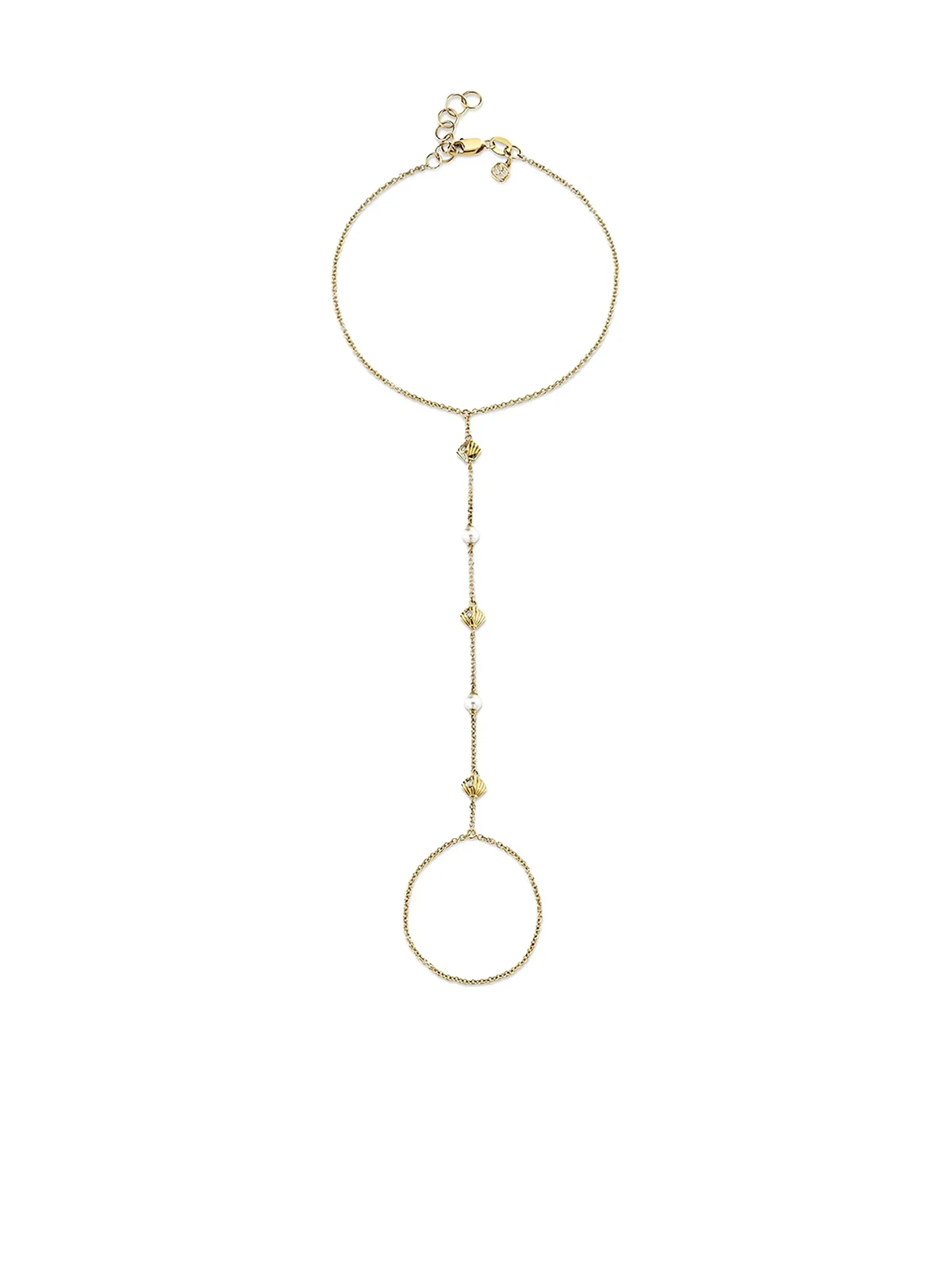 14K yellow gold Shells Princess diamond nad pearl bracelet