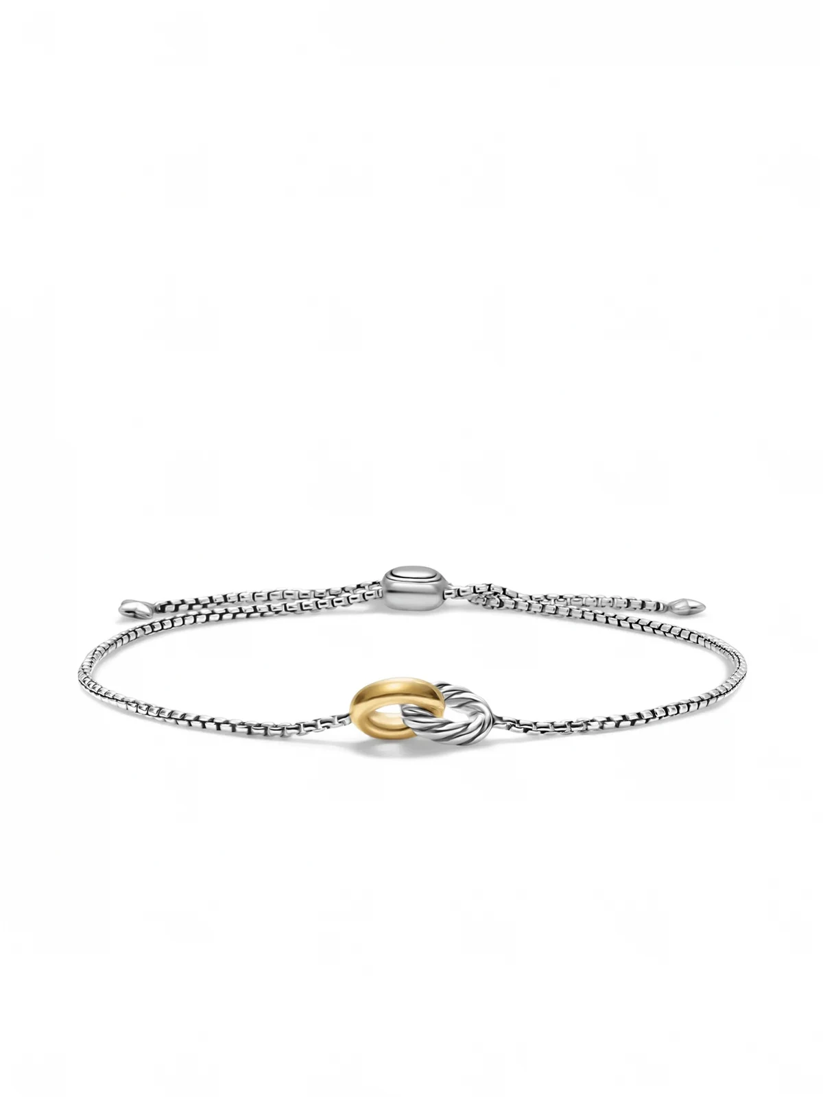 14kt Petite Cable Gelbgold- und Sterlingsilberarmband mit Diamant 15mm