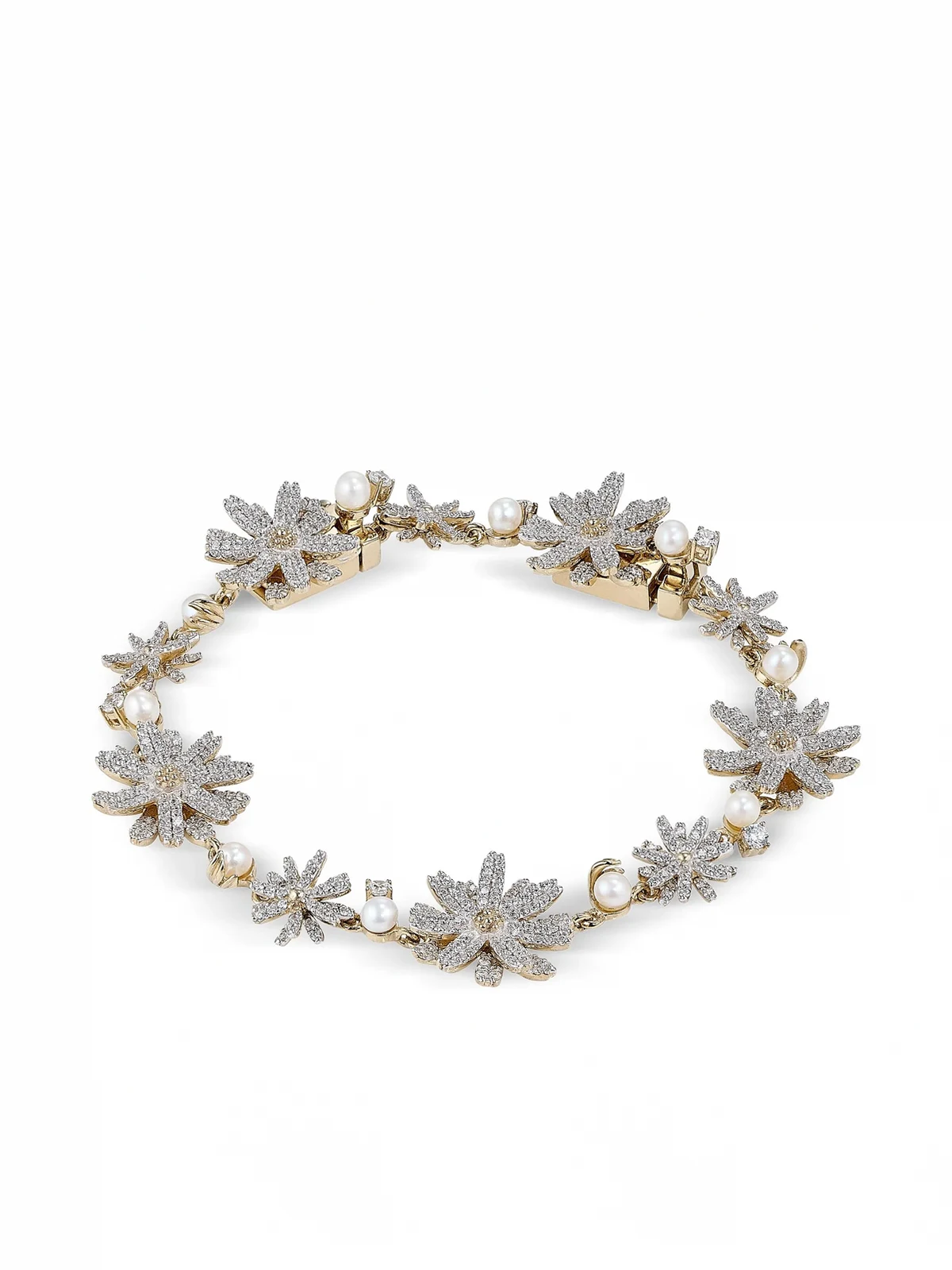 18kt Daisy Gelbgoldarmband mit Diamanten und Süßwasserperlen